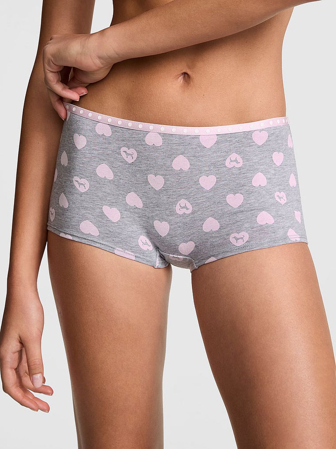 vs Pink Logo Boyshort Panty Medium Heather Grey Heart Dog Print 1 of 3 