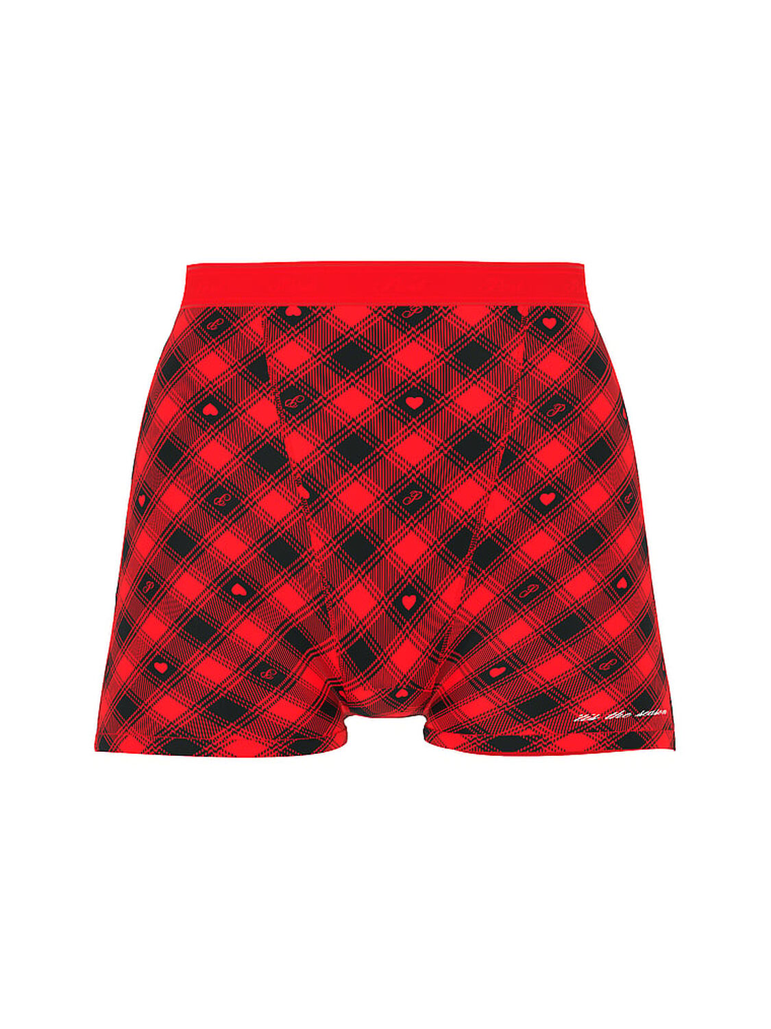 vs Pink Logo Cotton High-Waist Boyshort Panty Bright Vermillion Plaid Print Foil 'Tis The Season Graphic 3 of 3 