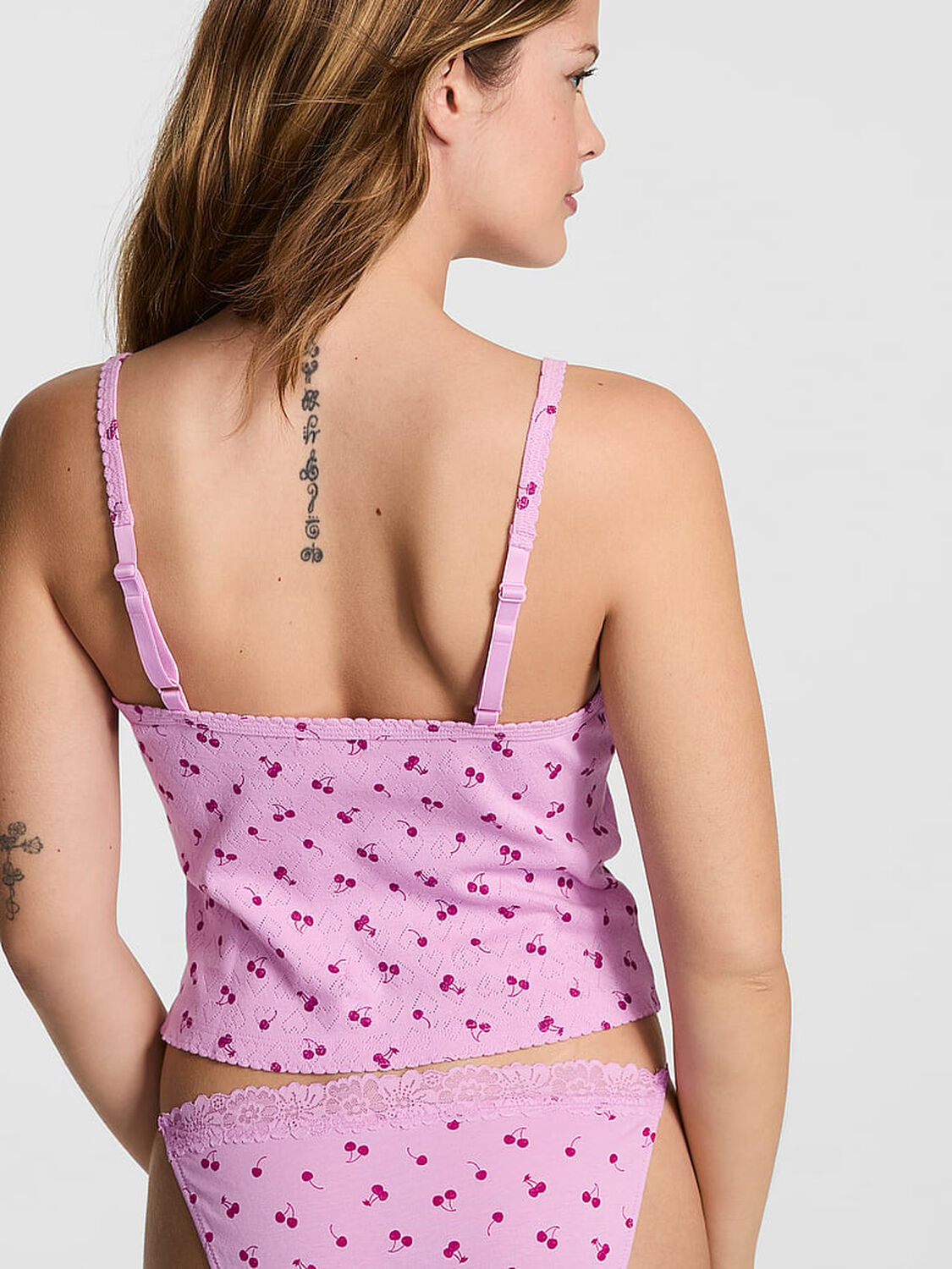 vs Pink Pointelle Henley Cami Hushed Lilac Cherries 2 of 3 
