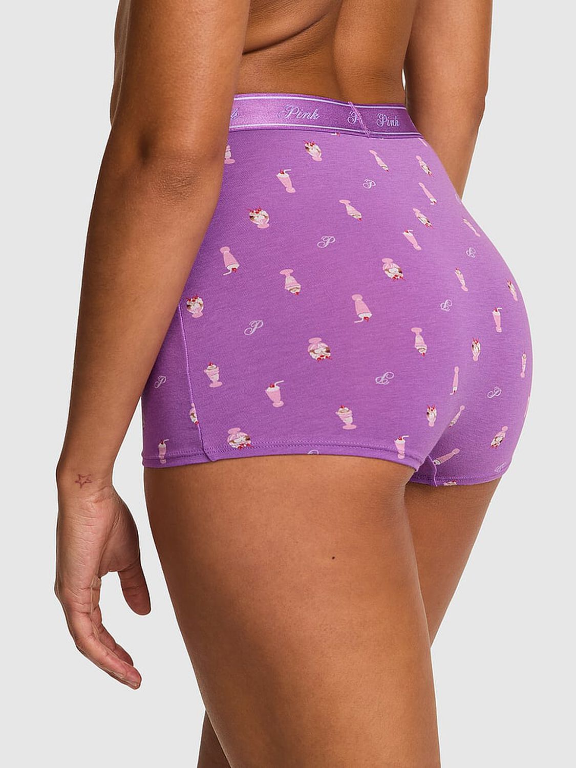 vs Pink Logo Cotton High-Waist Boyshort Panty Grape Taffy Ice Cream Print 2 of 3 