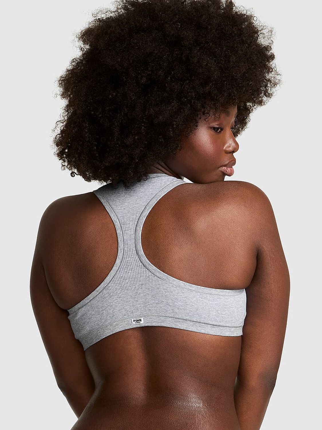 vs Pink Cotton Dorm Unlined Racerback Bralette Medium Heather Grey 2 of 4 