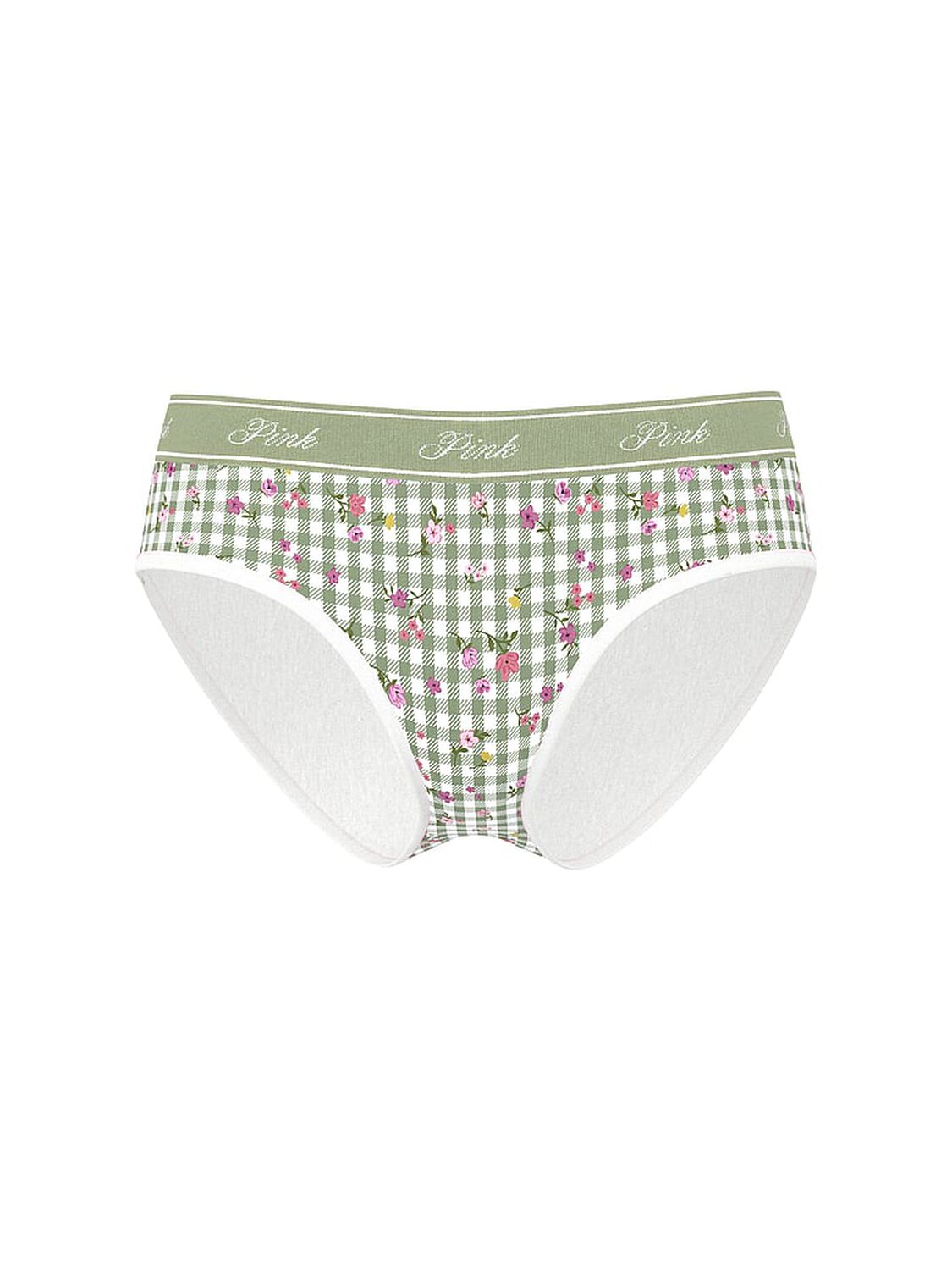 vs Pink Logo Cotton Hiphugger Panty Slate Green Gingham Floral 3 of 3 