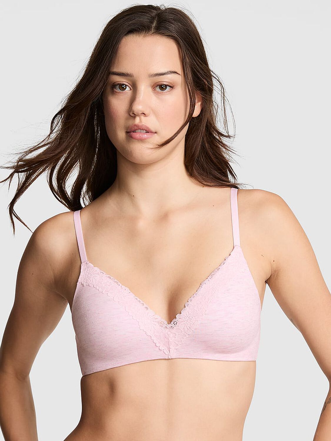 vs Pink Wear Everywhere Wear Everywhere Lightly Lined Wireless Bra Heather Pink Petal Silver 1 of 2 