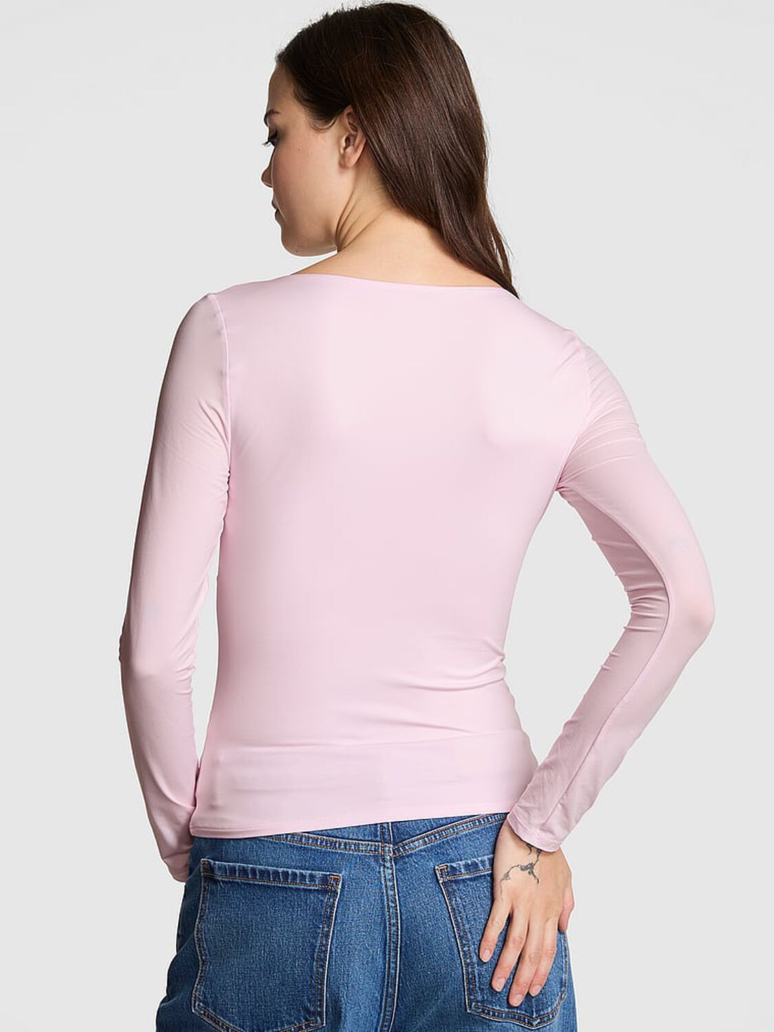 vs Pink Base Stretch Ruched Long-Sleeve Tee Pink Tulip 2 of 3 