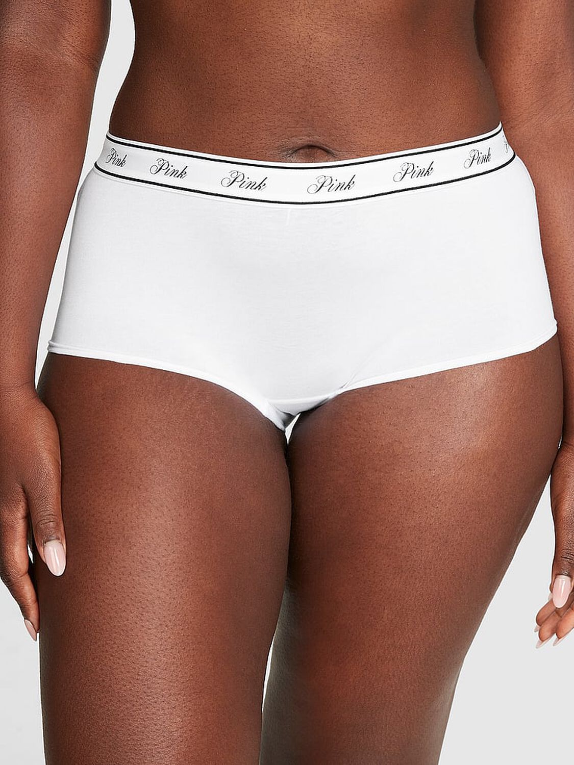 vs Pink Logo Cotton Shine Boyshort Panty Vs White 1 of 3 