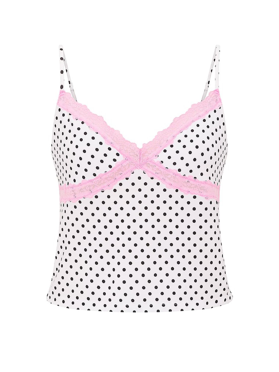vs Pink Modal Lace-Trim Cami White With Black Dots 3 of 3 