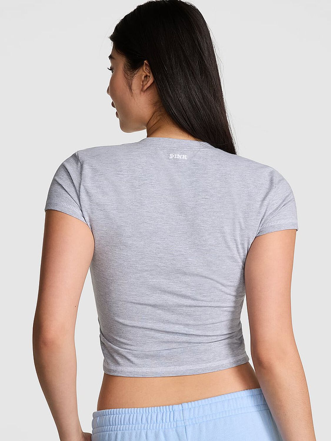 vs Pink All-Day Cotton Plunge Cropped Top Medium Heather Grey 1 of 3 