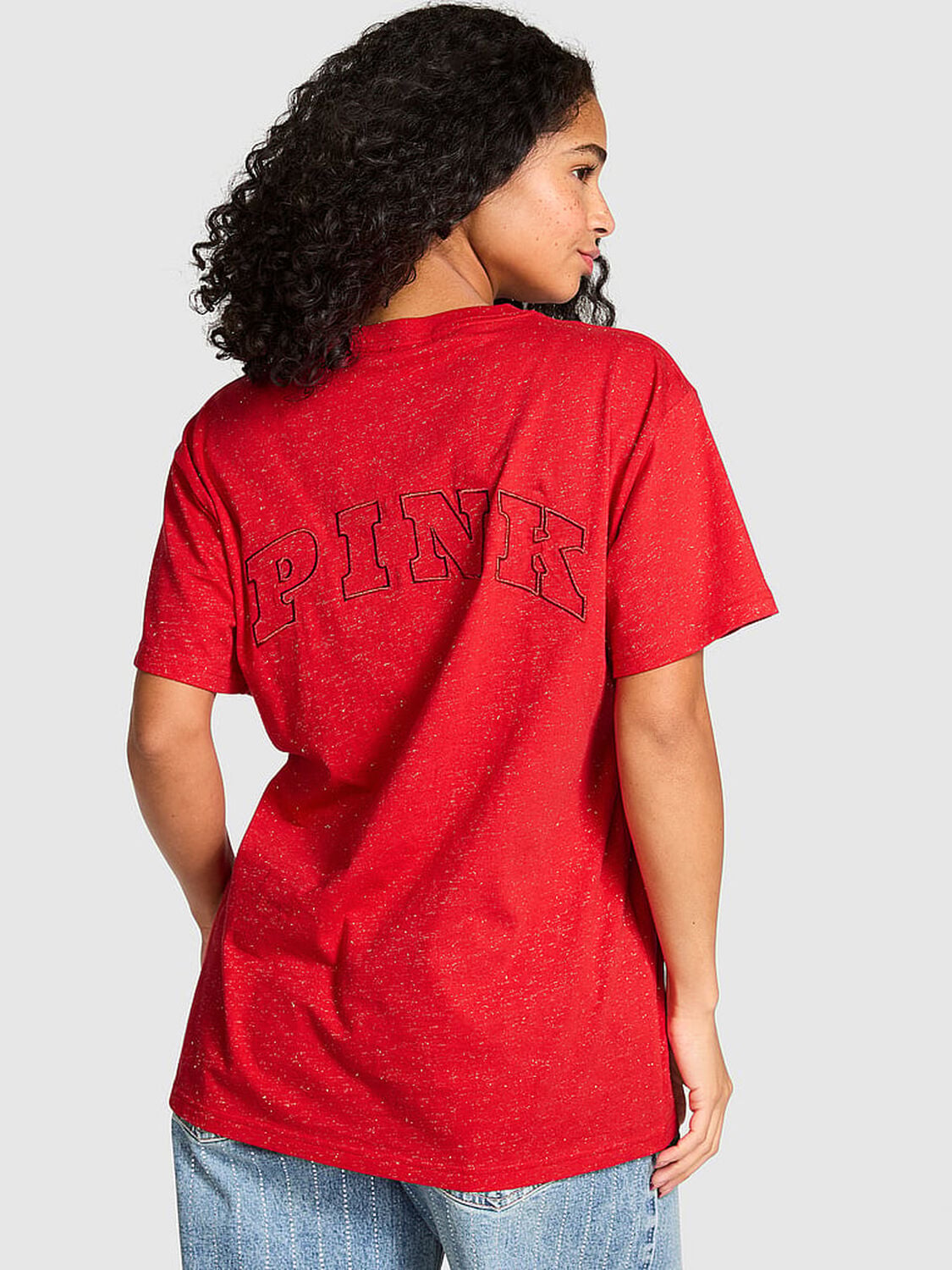 pink Pink Campus Cotton Bling Tee Heathered Bright Vermillion Woven Shine 2 of 2 