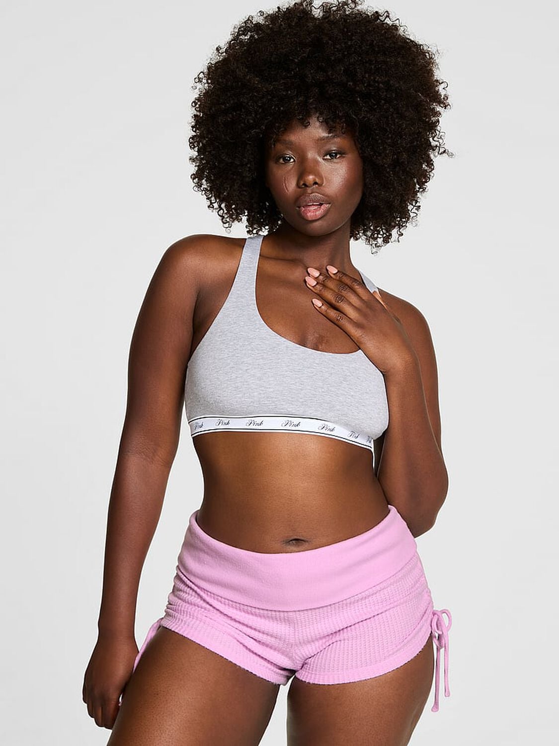 vs Pink Waffle Knit Foldover Shorts Hushed Lilac 1 of 3 