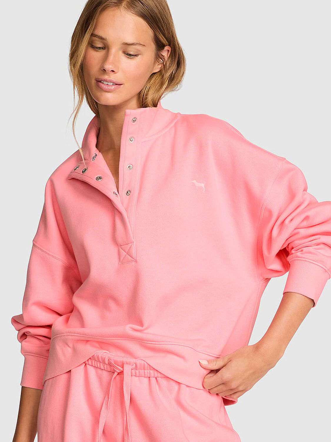 vs Pink Campus Fleece&trade; Snap-Up Sweatshirt Pink Hope 1 of 3 