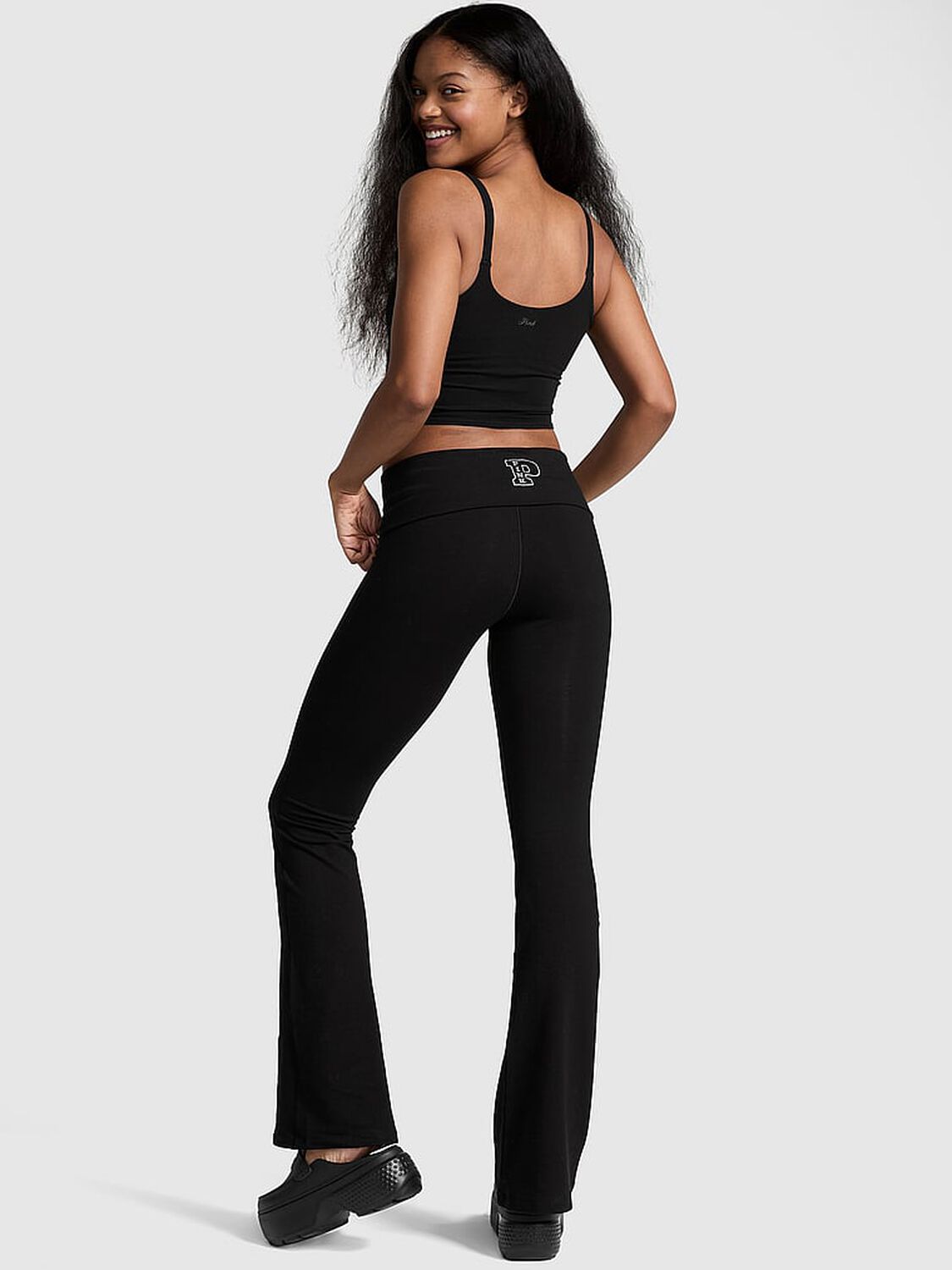 vs Pink All-Day Cotton Foldover Flare Leggings 2 of 3 
