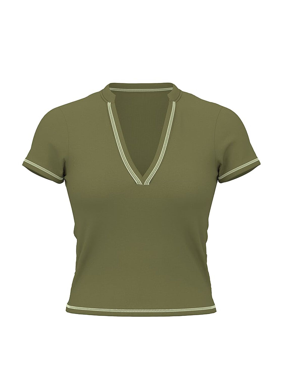 vs Pink All-Day Cotton Plunge Cropped Top Olive Shade 1 of 2 