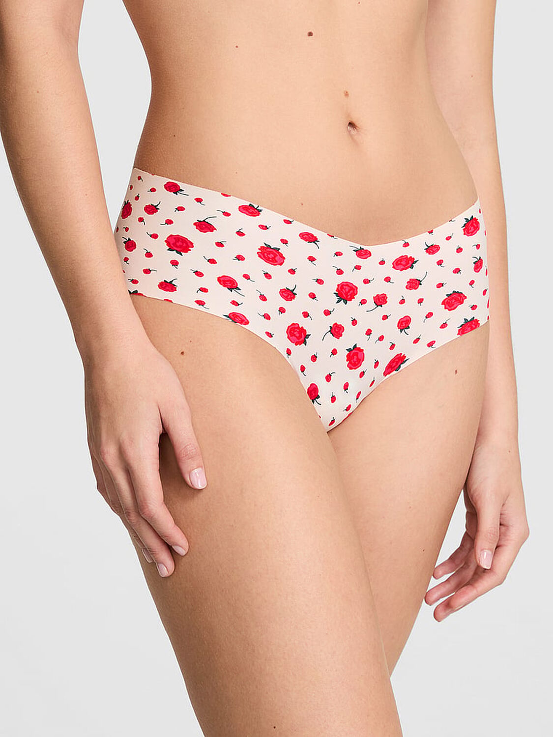 vs Pink No-Show Cheeky Panty Winter White Rose Floral 1 of 3 