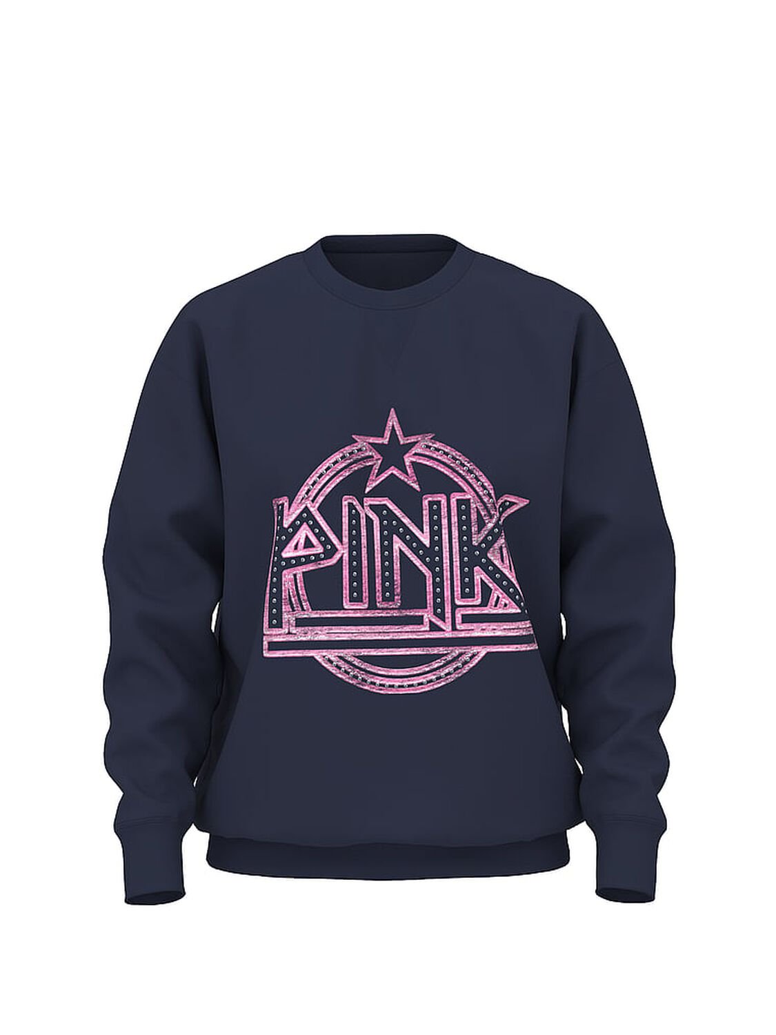 vs Pink Ivy Fleece Oversized Crew Sweatshirt Noir Navy Band 3 of 3 