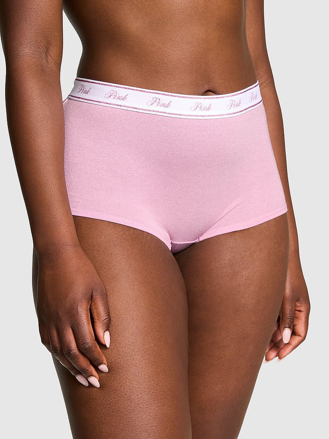 vs Pink Logo Cotton Shimmer Boyshort Panty Petal Pink 1 of 4 