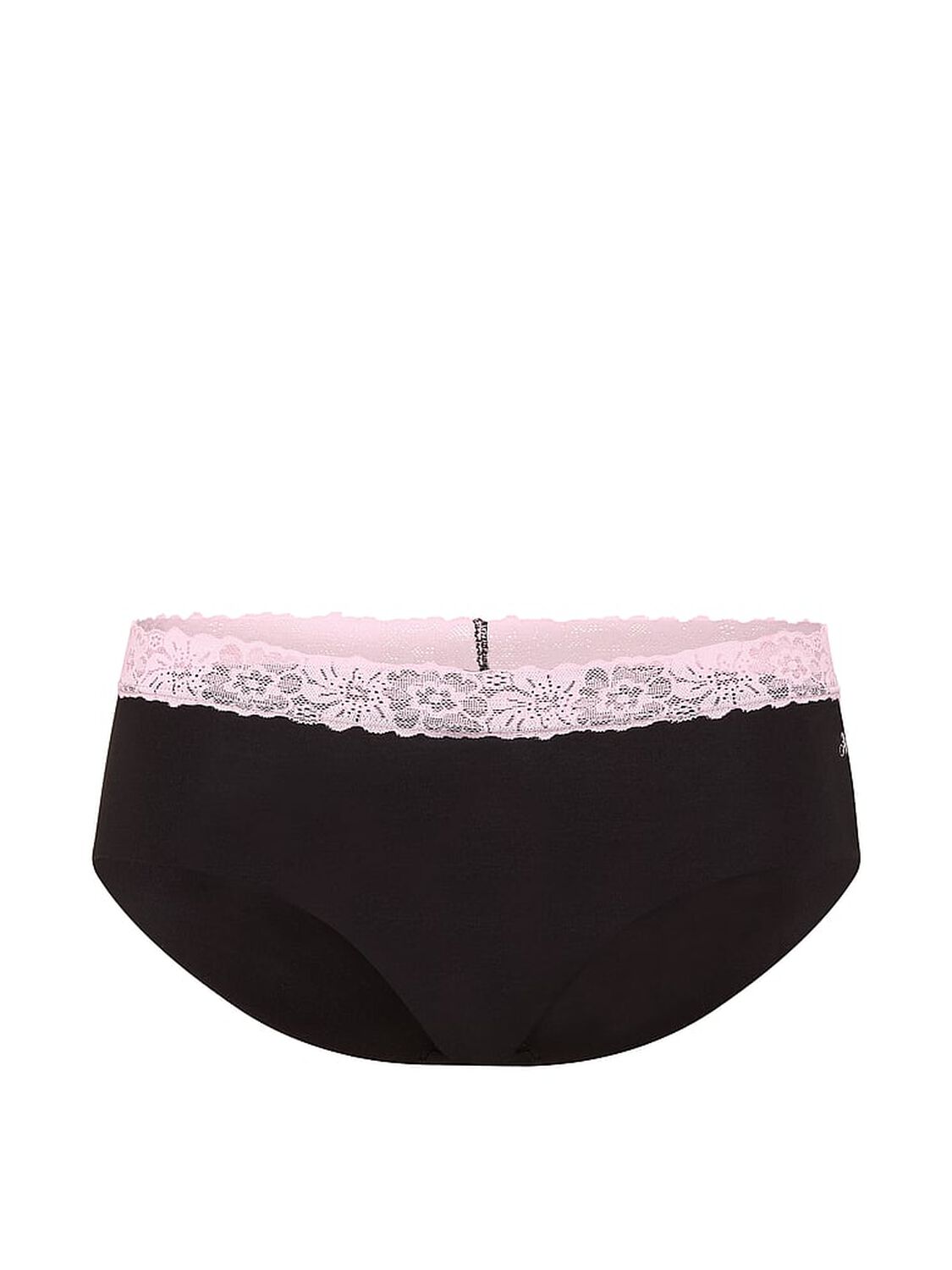 vs Pink No-Show Cotton Hiphugger Panty Black W/ Pink Tulip Lace Trim 3 of 3 