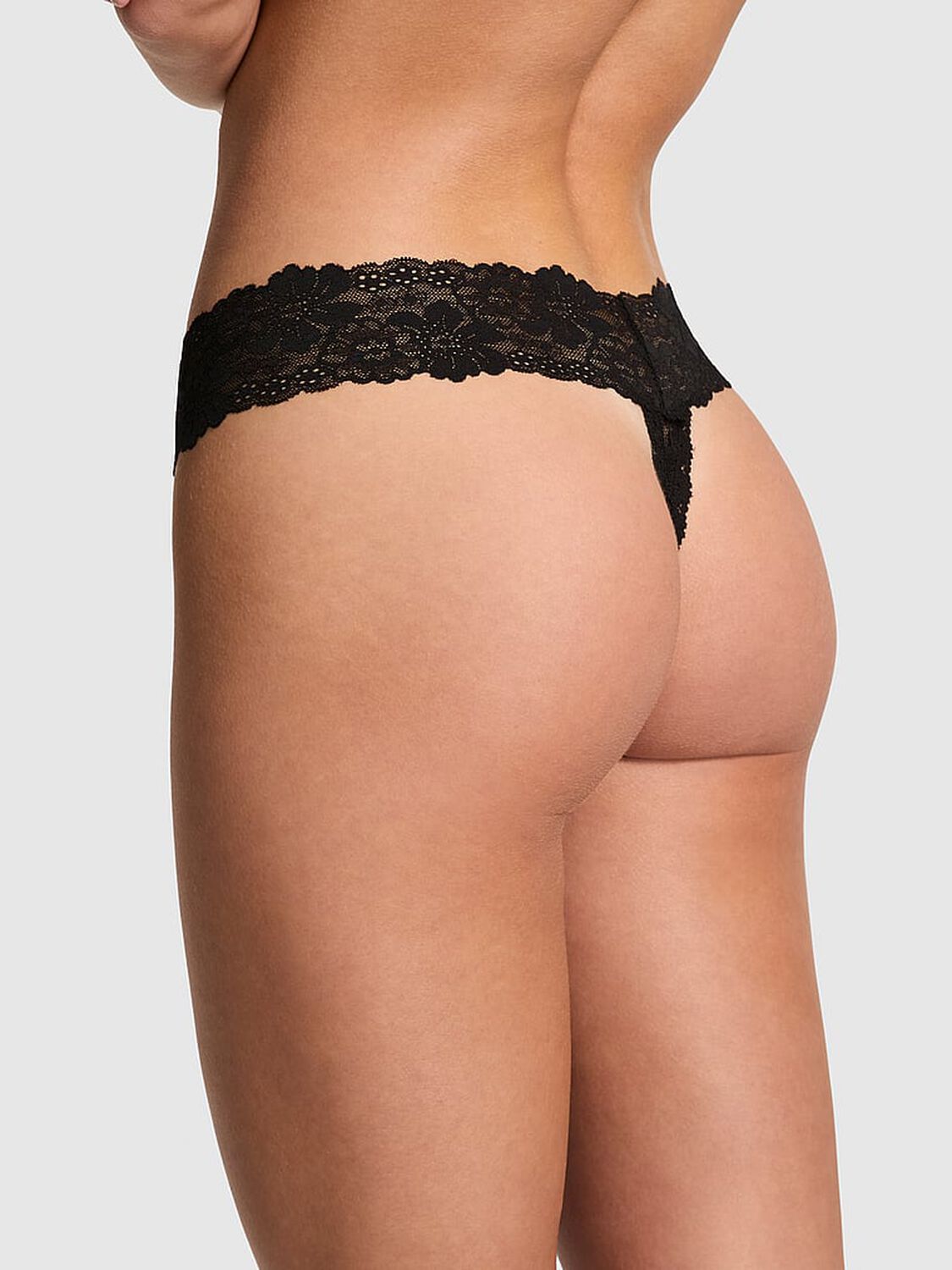 vs Pink Wink Lace Thong Panty Pure Black 2 of 4 