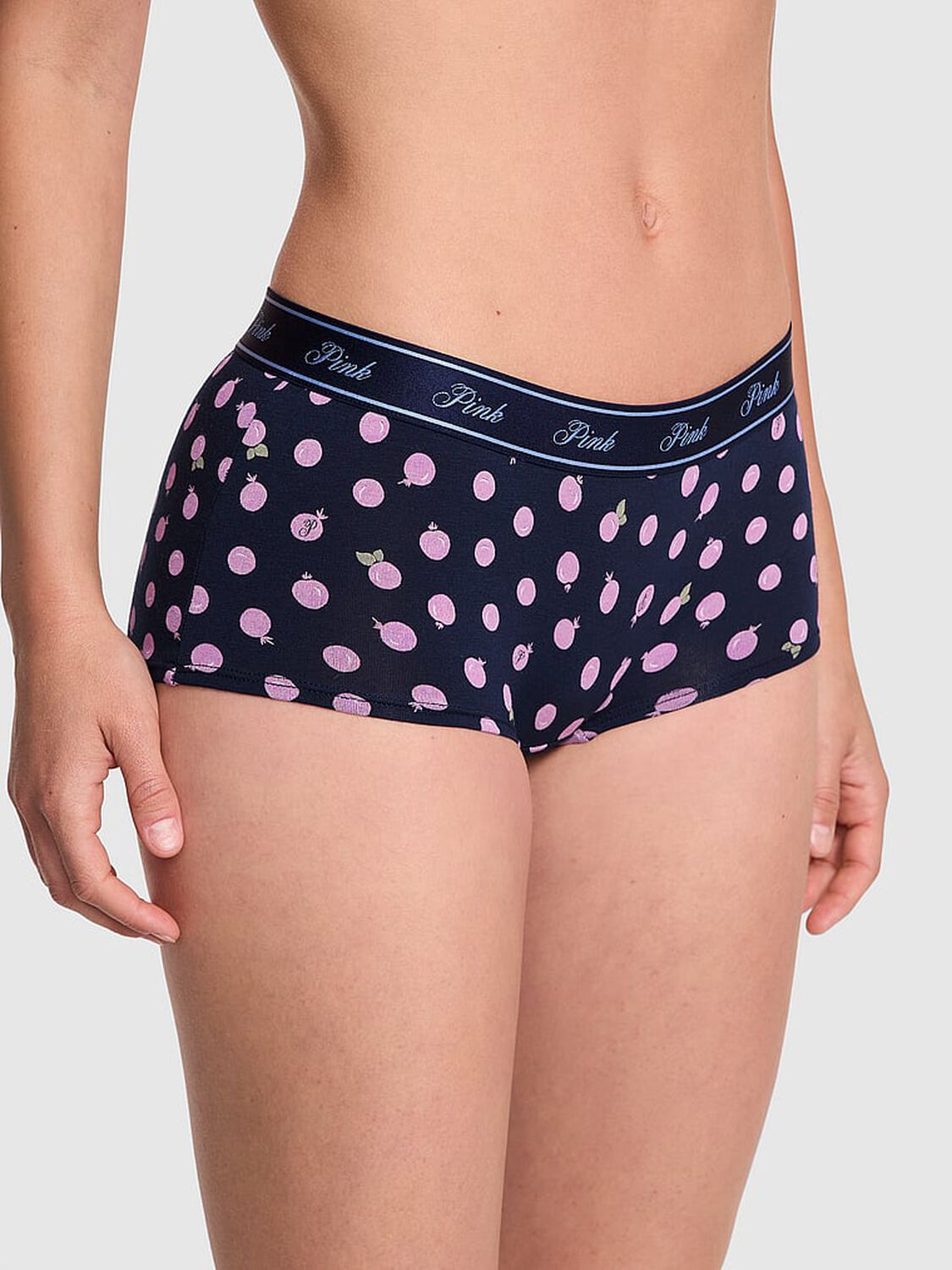 vs Pink Logo Cotton Boyshort Panty Navy Blueberry Print 1 of 3 