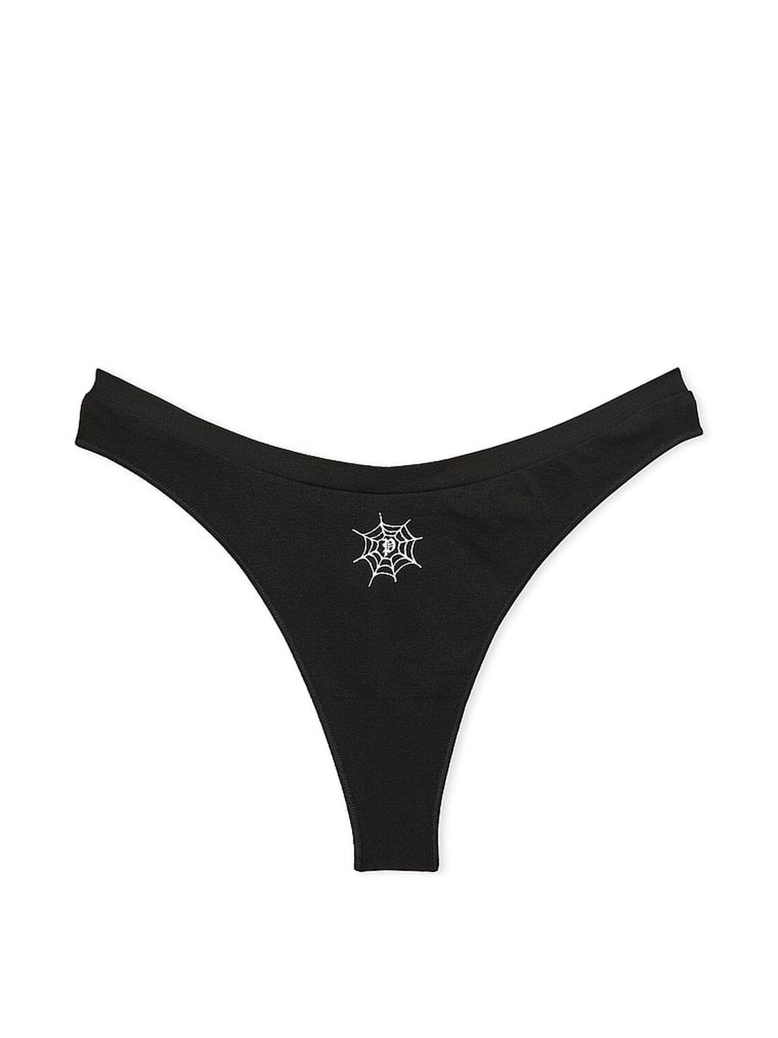 vs Pink Seamless High-Leg Thong Panty Pure Black Spider Web Graphic 3 of 3 
