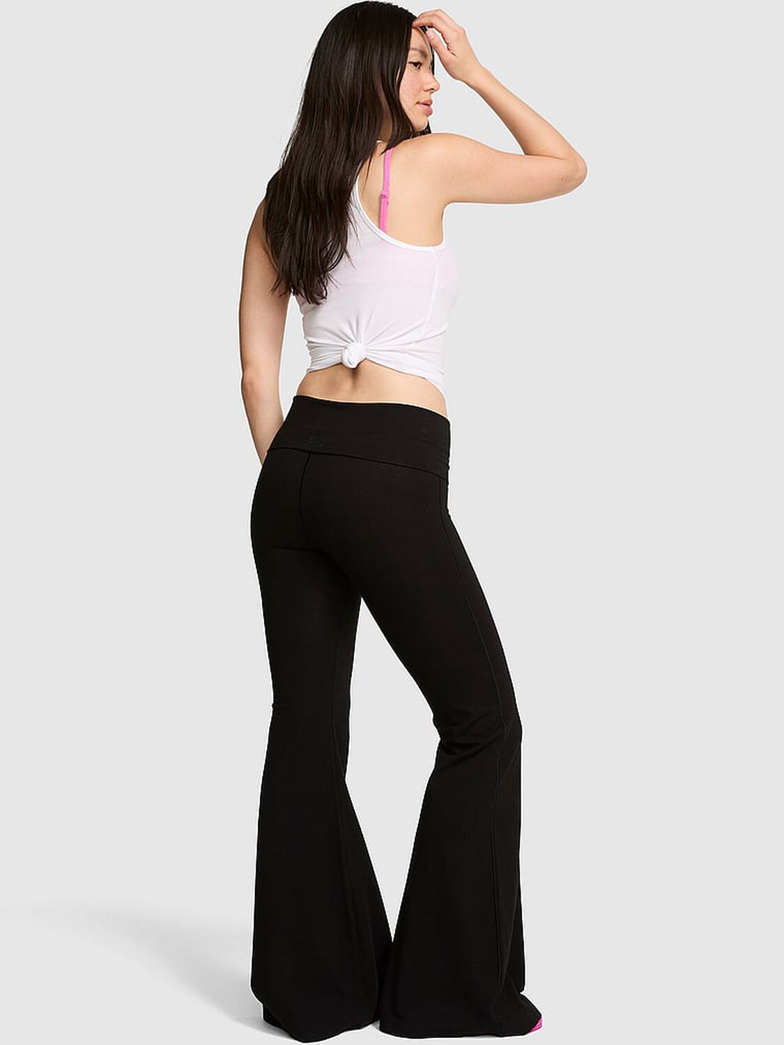 vs Pink All-Day Cotton&trade; Foldover Super Flare Leggings Pure Black 2 of 3 