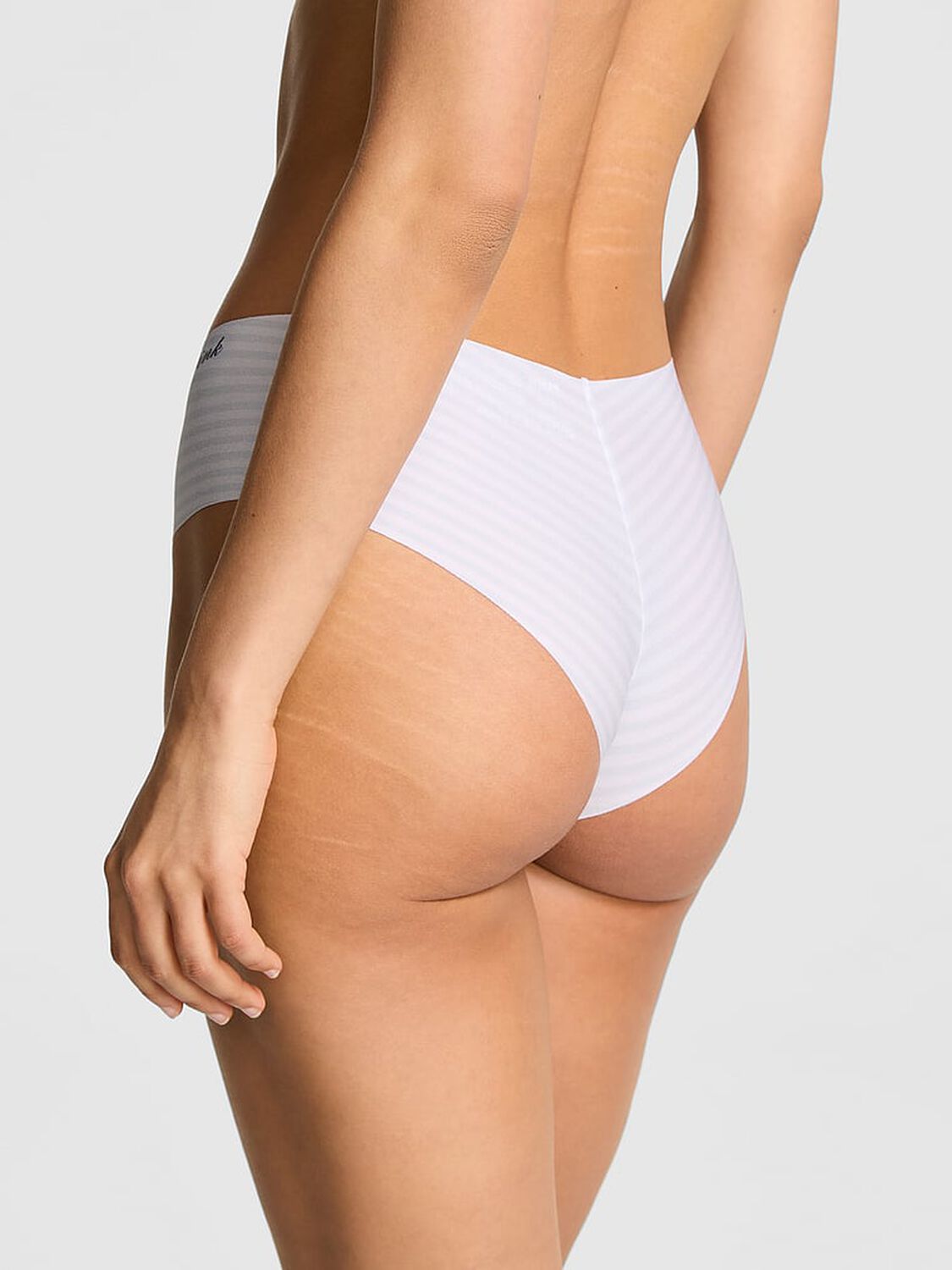 vs Pink No-Show Cheeky Panty Hydrangea Blue Stripe Print W/ Graphic 2 of 3 