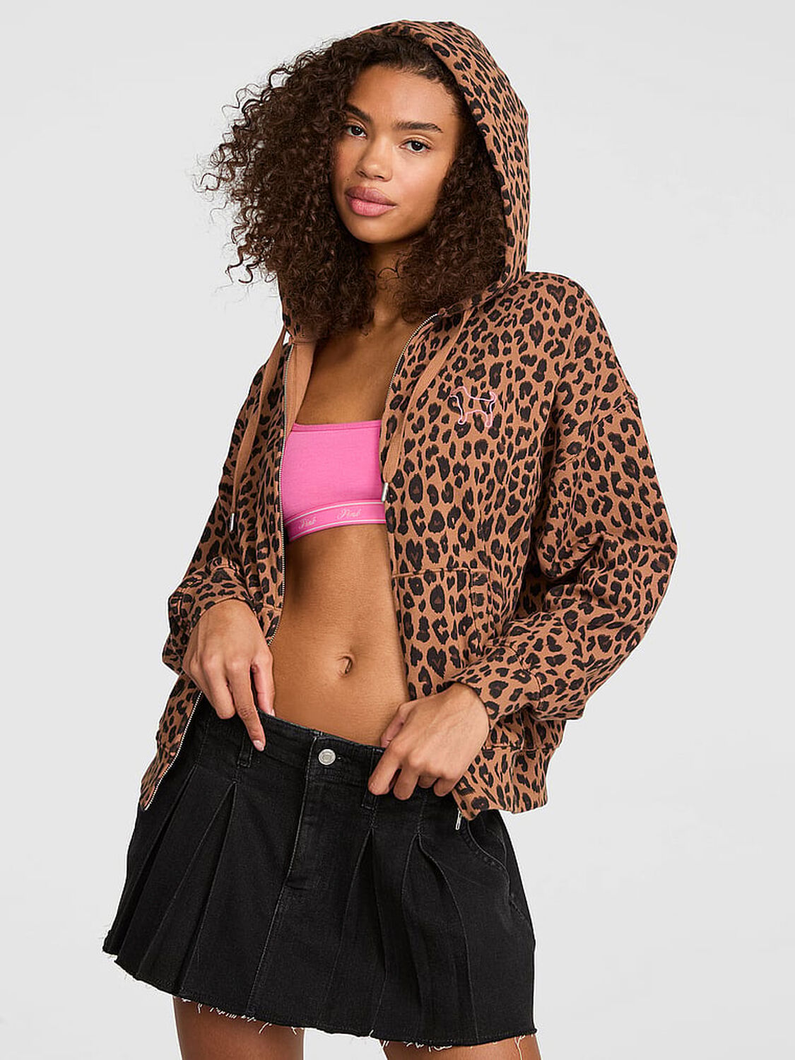 vs Pink Campus Fleece&trade; Full-Zip Hoodie Leopard 1 of 3 
