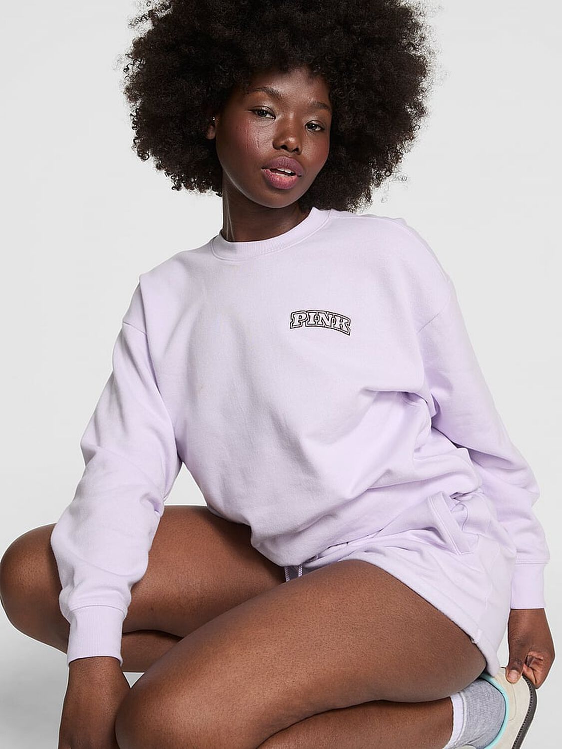 vs Pink Ivy Fleece Oversized Crew Sweatshirt Purple Whisper 1 of 3 