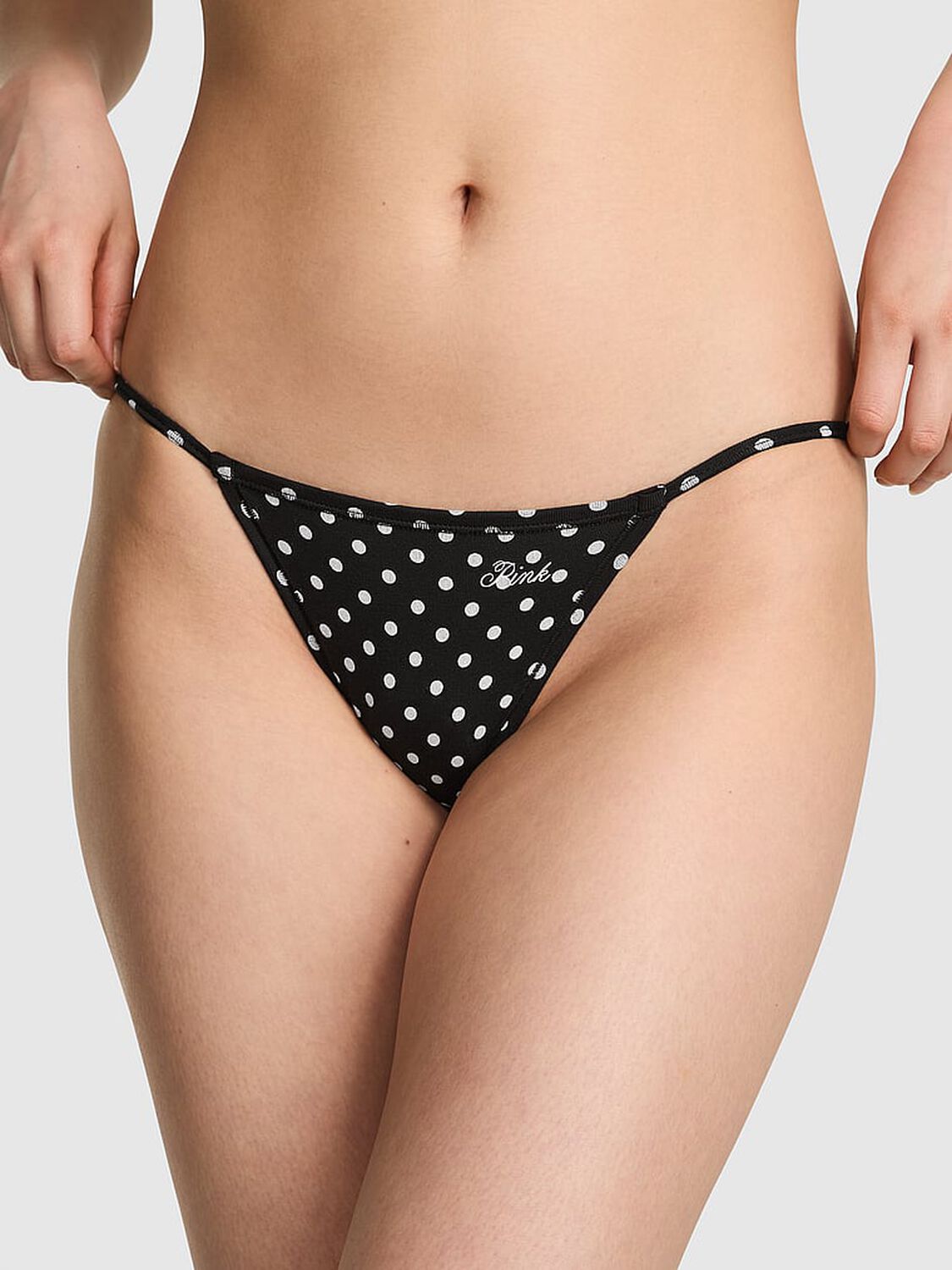 vs Pink Cotton String Bikini Panty Black White Dot Print 1 of 3 