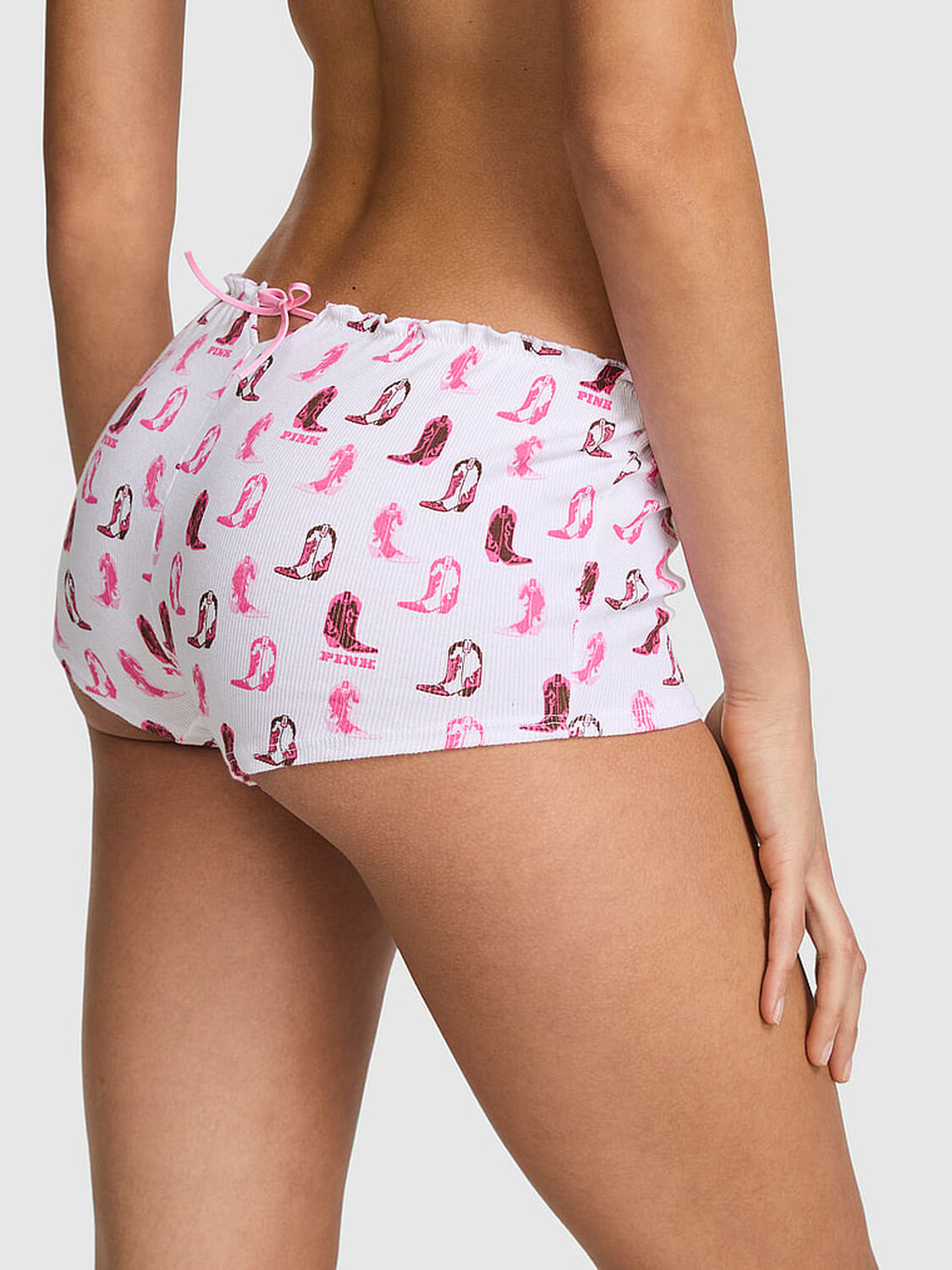 vs Pink Cotton Boyshort Panty White Cowboy Boot Print Side Tie 1 of 2 