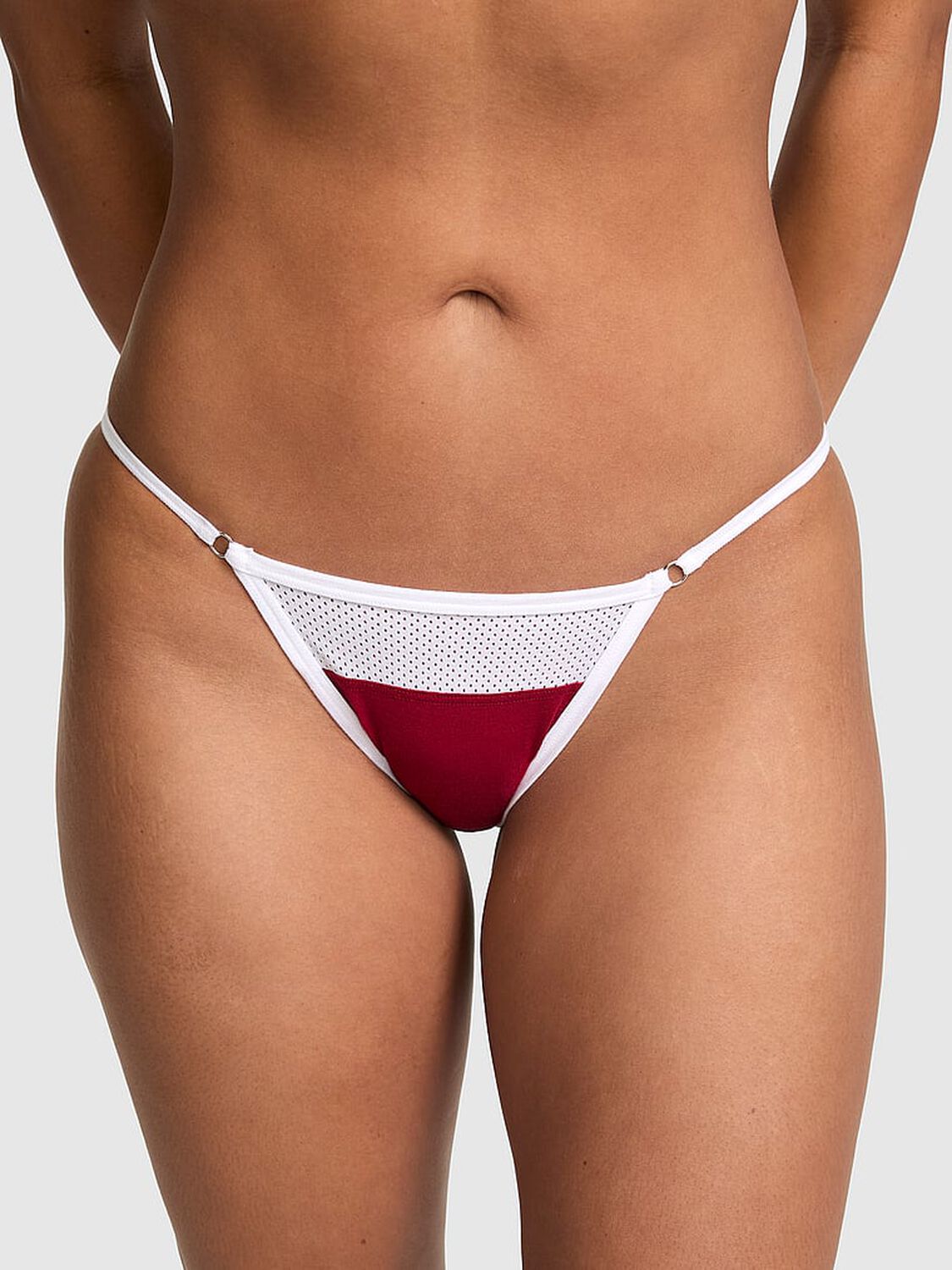 vs Pink Cotton String Bikini Panty Red Lacquer With White Trim 1 of 3 