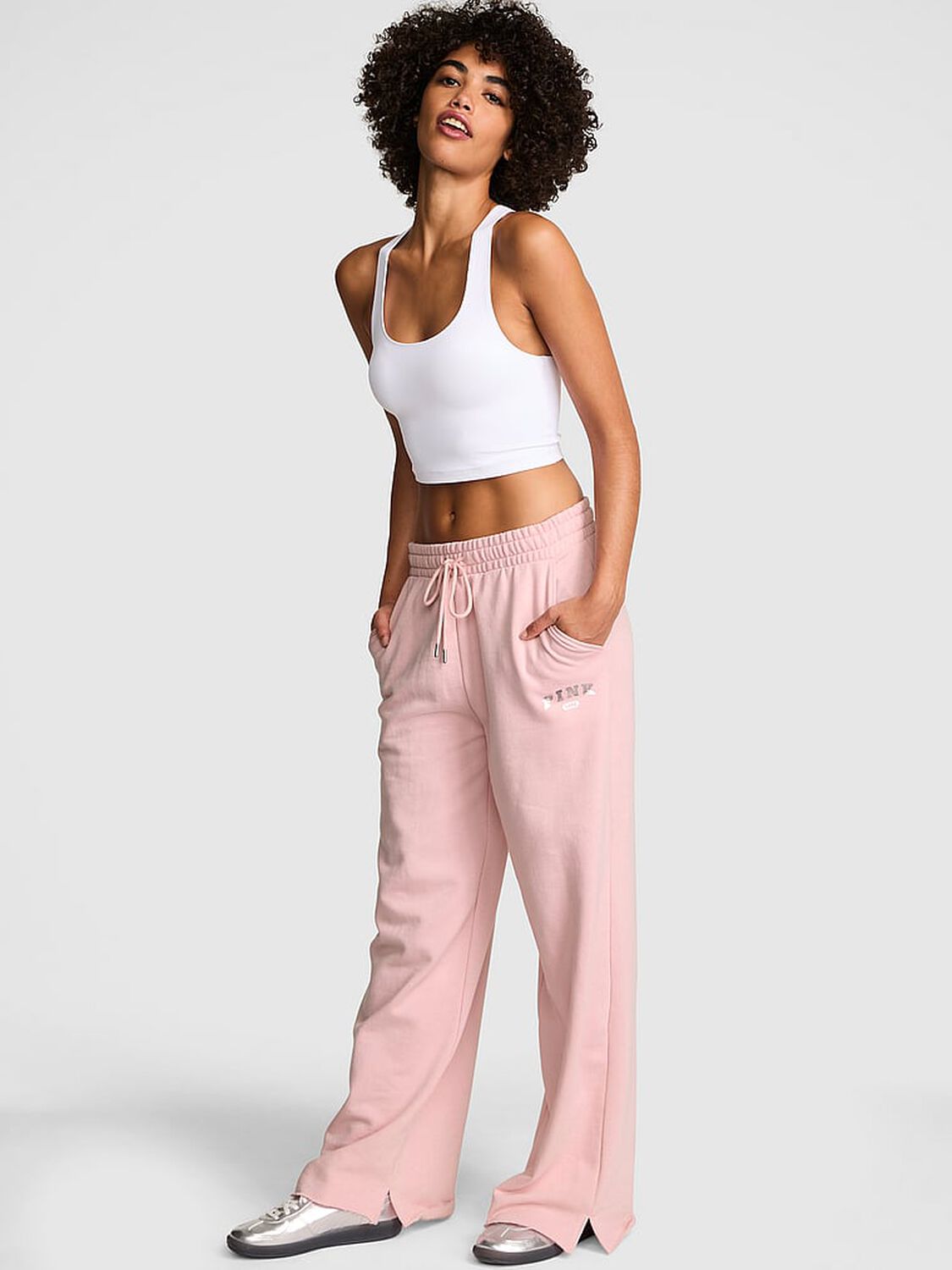 vs Pink Ivy Fleece Wide-Leg Split-Hem Sweatpants Doll House 1 of 3 