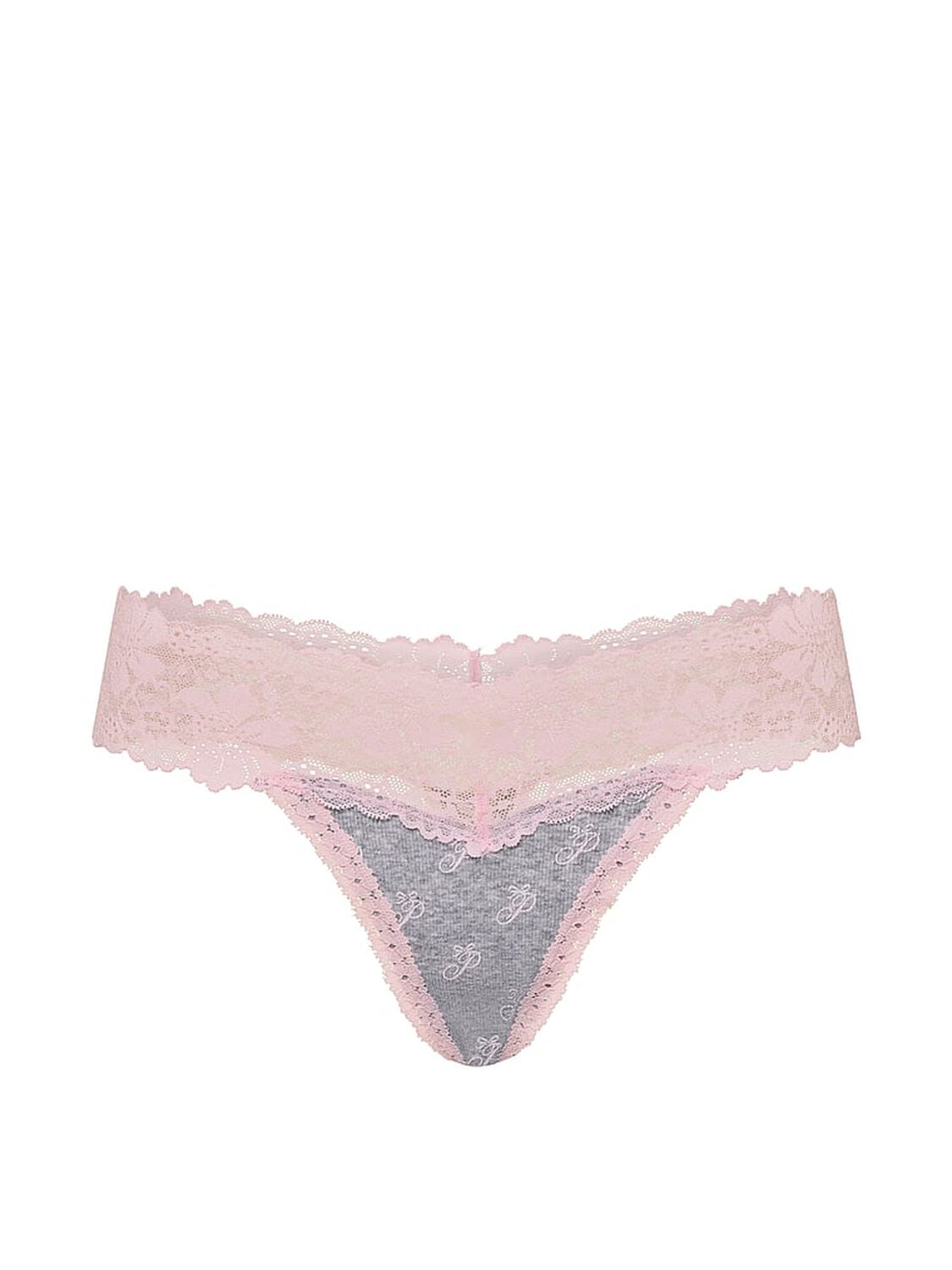 vs Pink PINK Wink&trade; Lace-Trim Thong Panty Medium Heather Grey Script P Print 3 of 3 