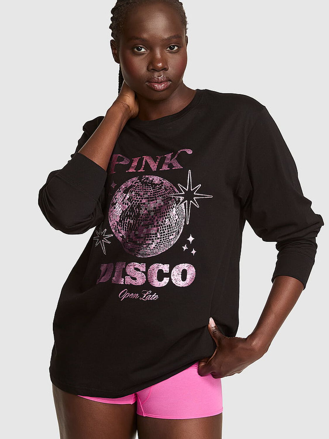 vs Pink Campus Cotton&trade; Long-Sleeve Tee Pure Black 1 of 4 