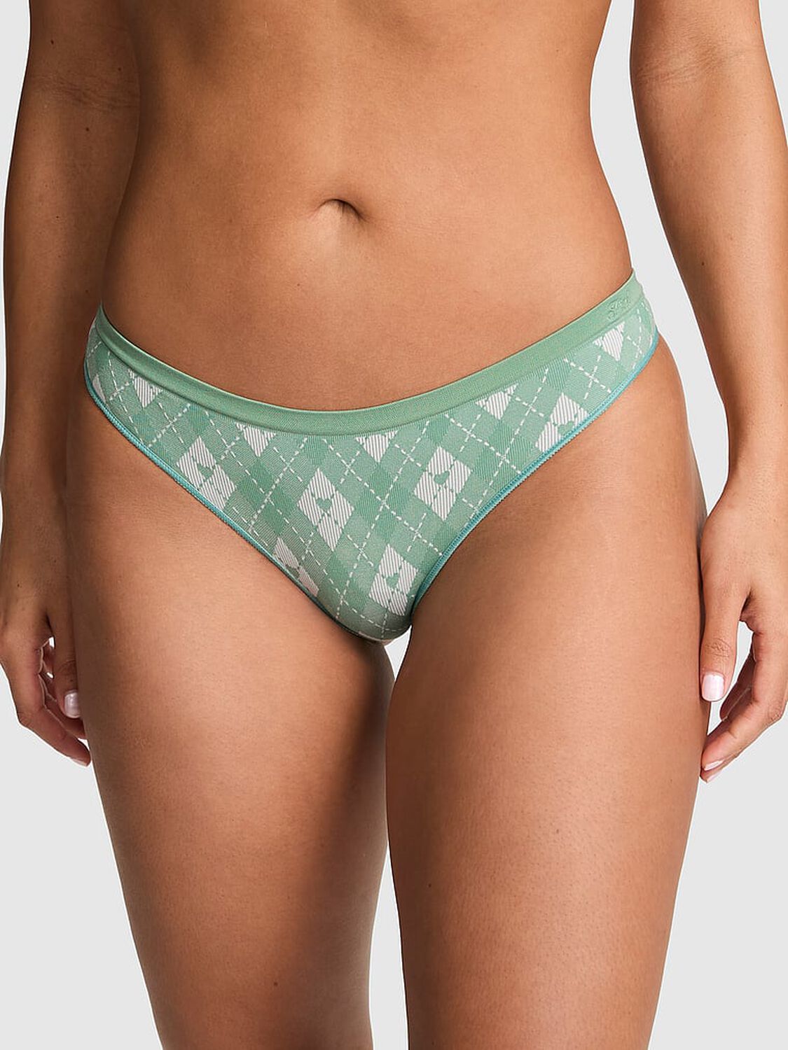 vs Pink Seamless Thong Panty Harbor Gray Argyle 1 of 3 
