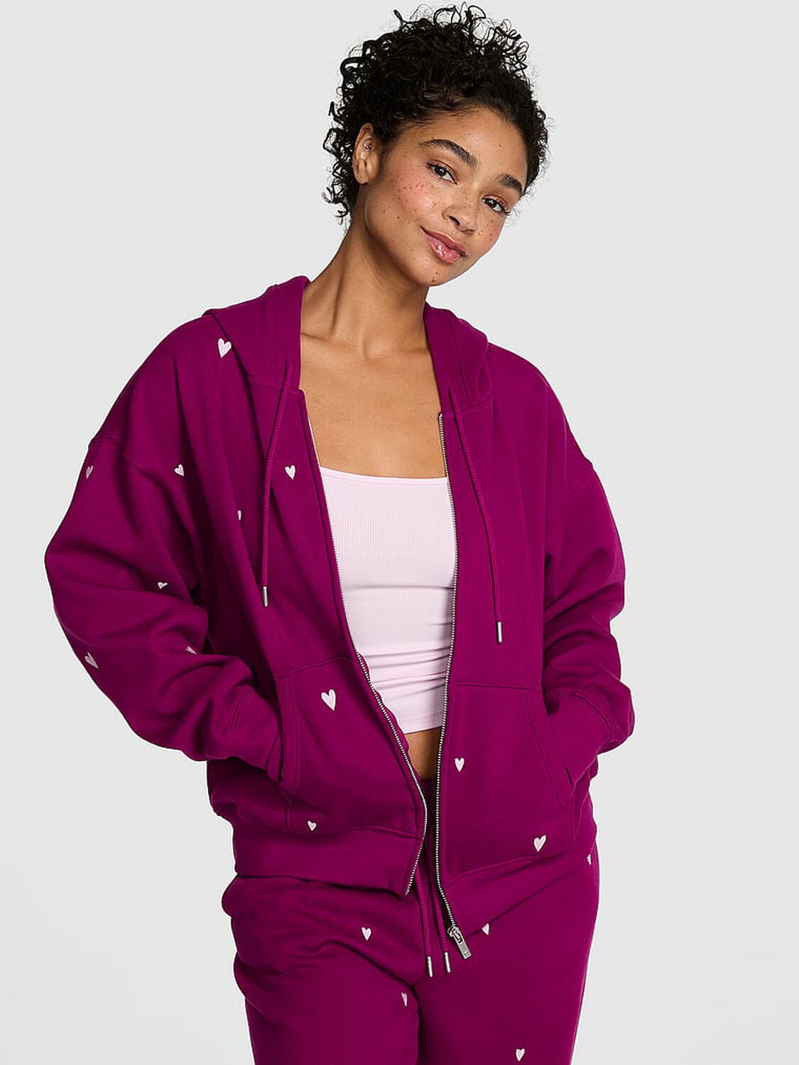 vs Pink Campus Fleece&trade; Full-Zip Hoodie Magenta Rose Hearts Vday 1 of 4 