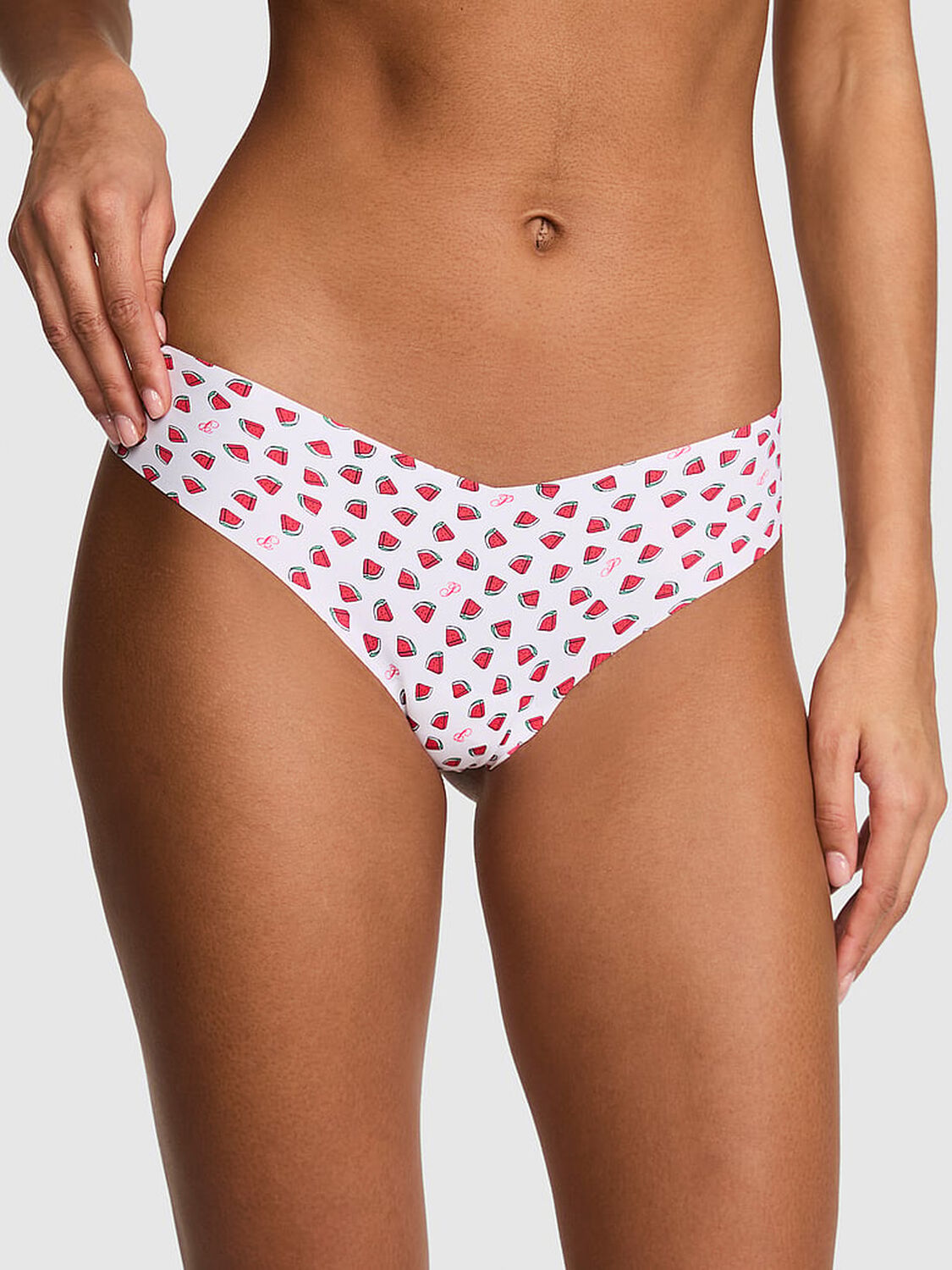 vs Pink No-Show Thong Panty Vs White Watermelon Print 1 of 3 