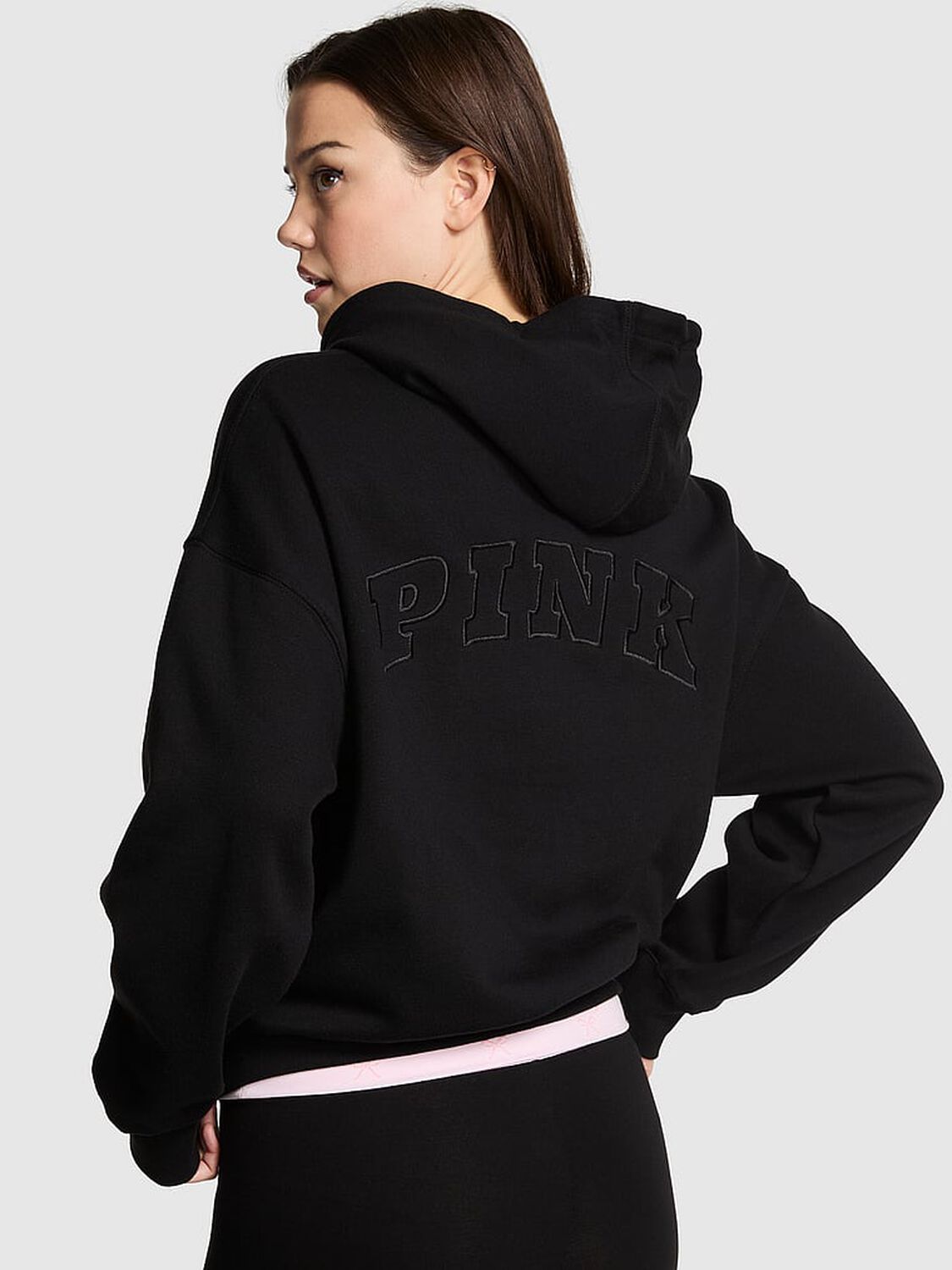 vs Pink Ivy Fleece Campus Half-Zip Hoodie Pure Black Holiday 2 of 2 