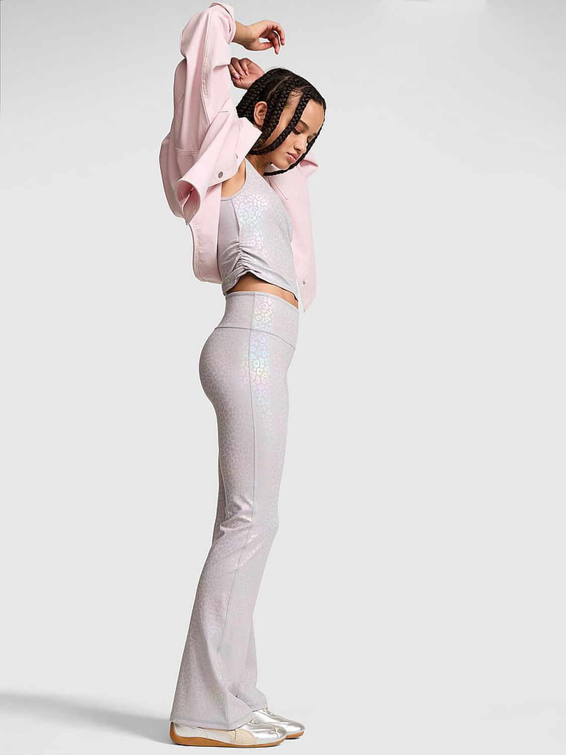vs Pink PINK Relay&trade; Flare Leggings Dusty Lilac Leo Foil 1 of 3 
