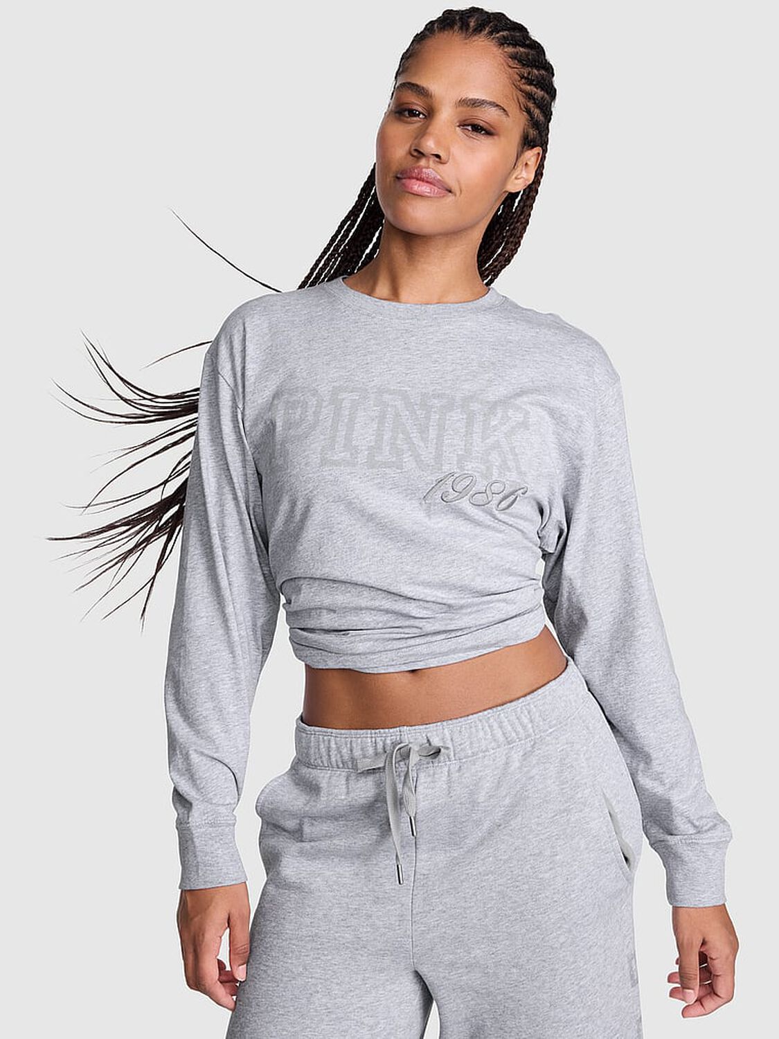 vs Pink Campus Cotton&trade; Long-Sleeve Tee Medium Heather Grey 1 of 3 