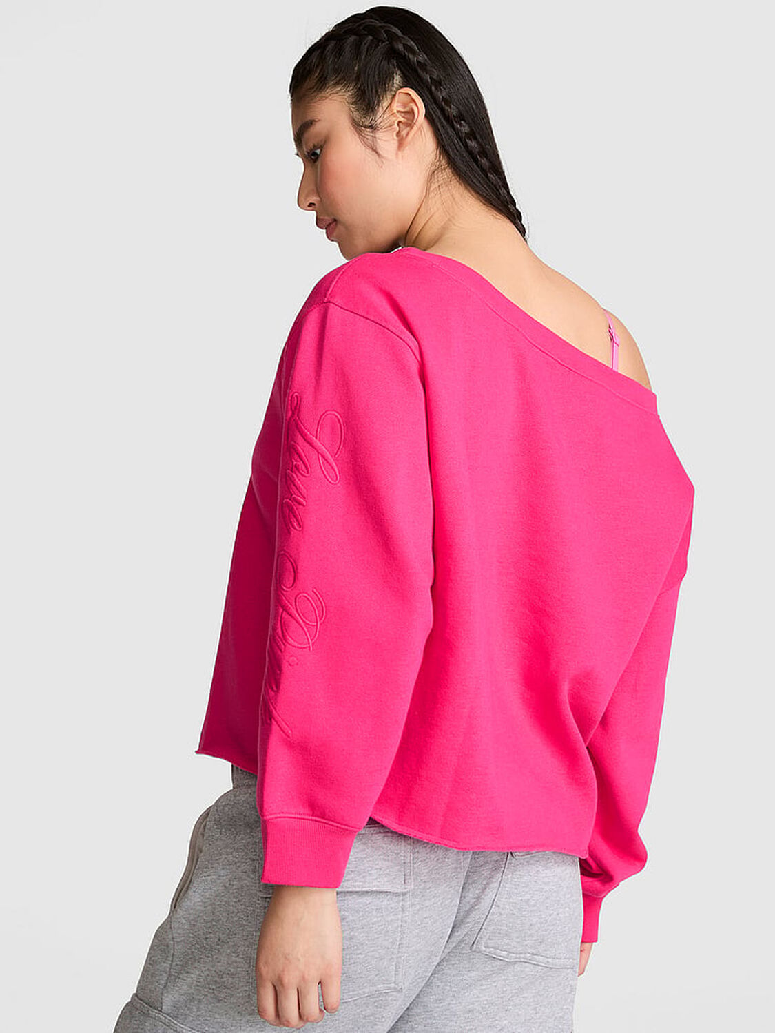vs Pink Campus Fleece&trade; Rib Off-The-Shoulder Sweatshirt Ot Stuff 2 of 3 