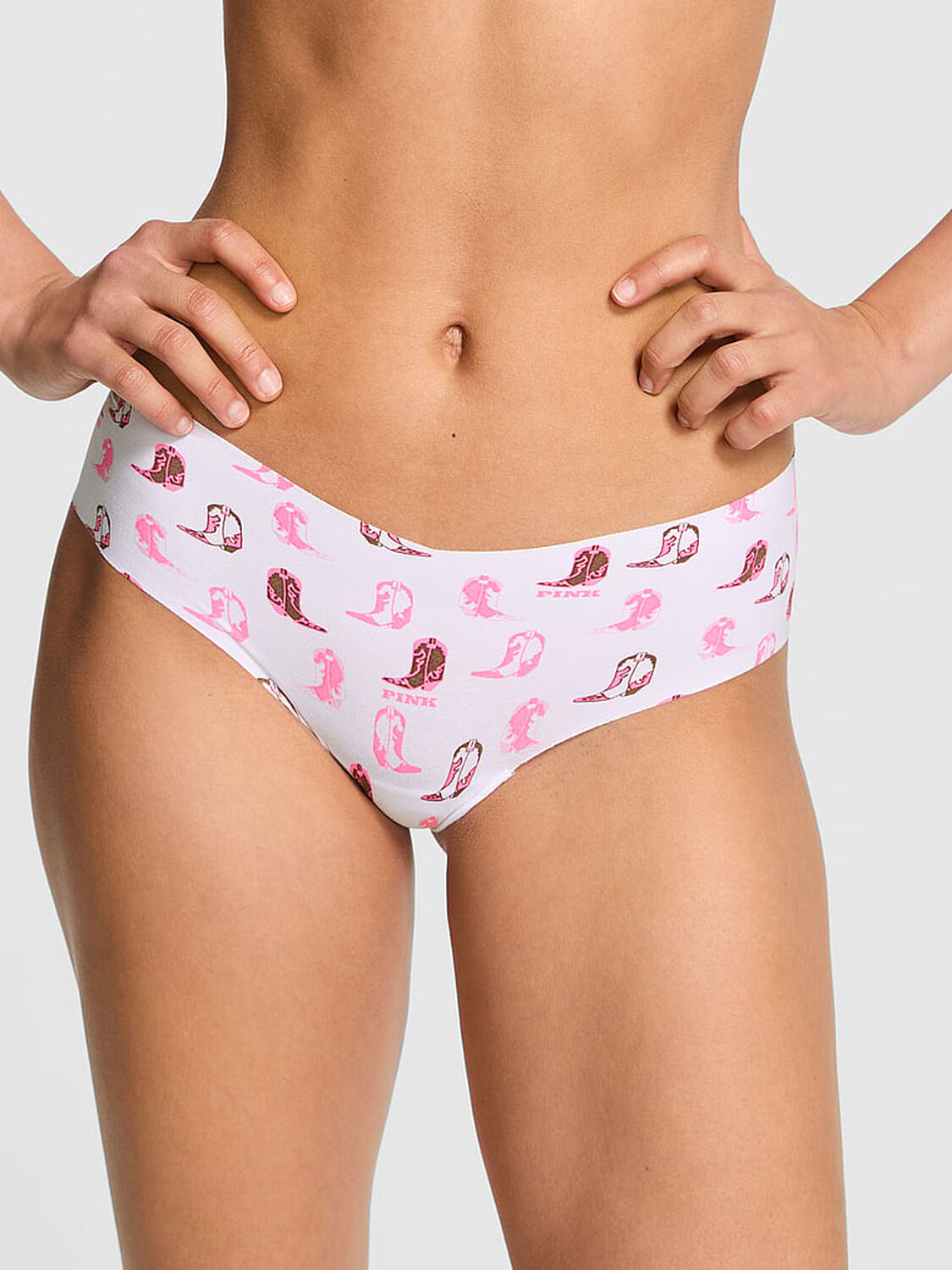 vs Pink No-Show Cheeky Panty White Boot Print 1 of 3 