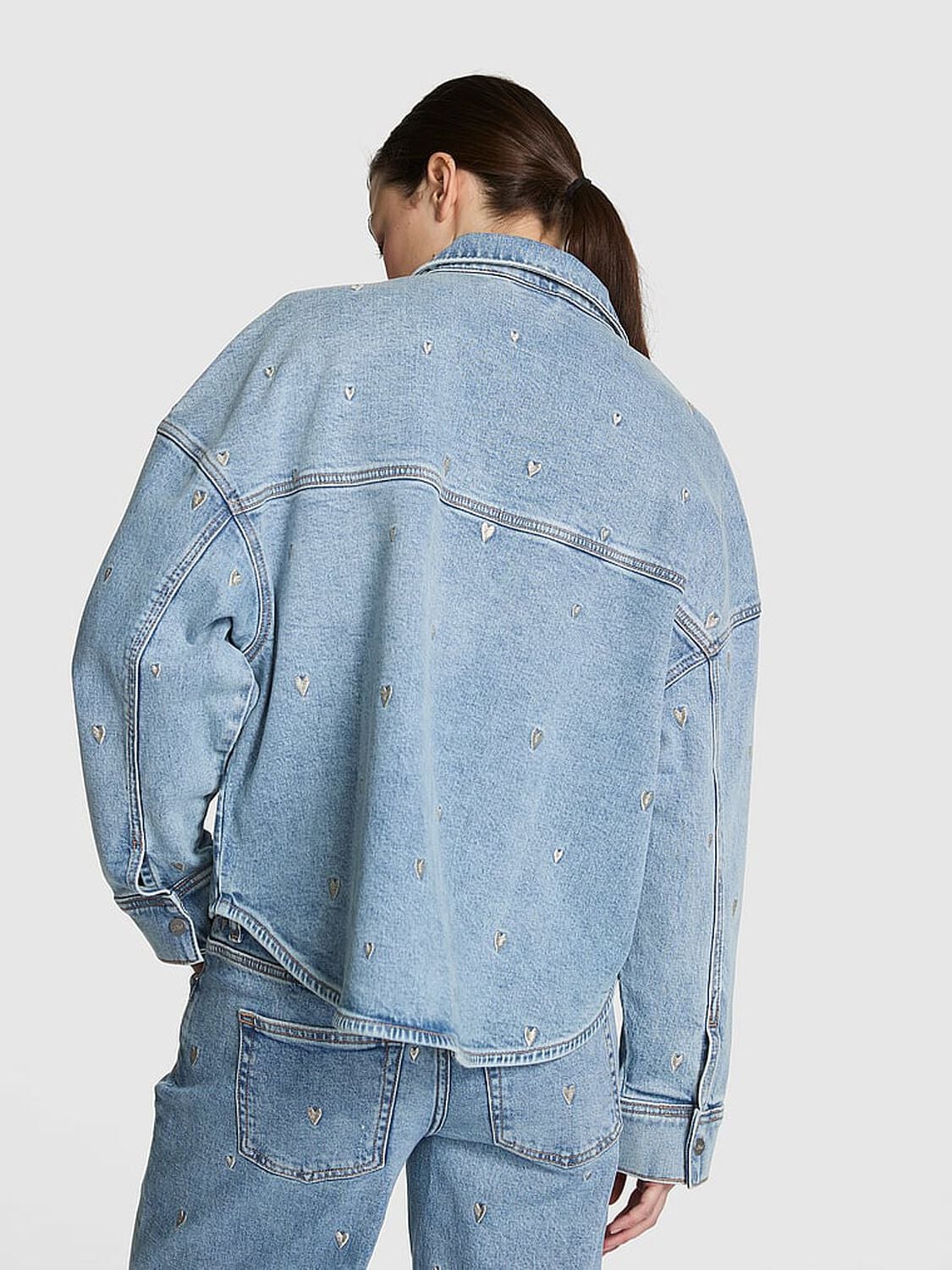 pink Pink Denim by PINK Shacket Bluestone Wash Embroidery 2 of 3 
