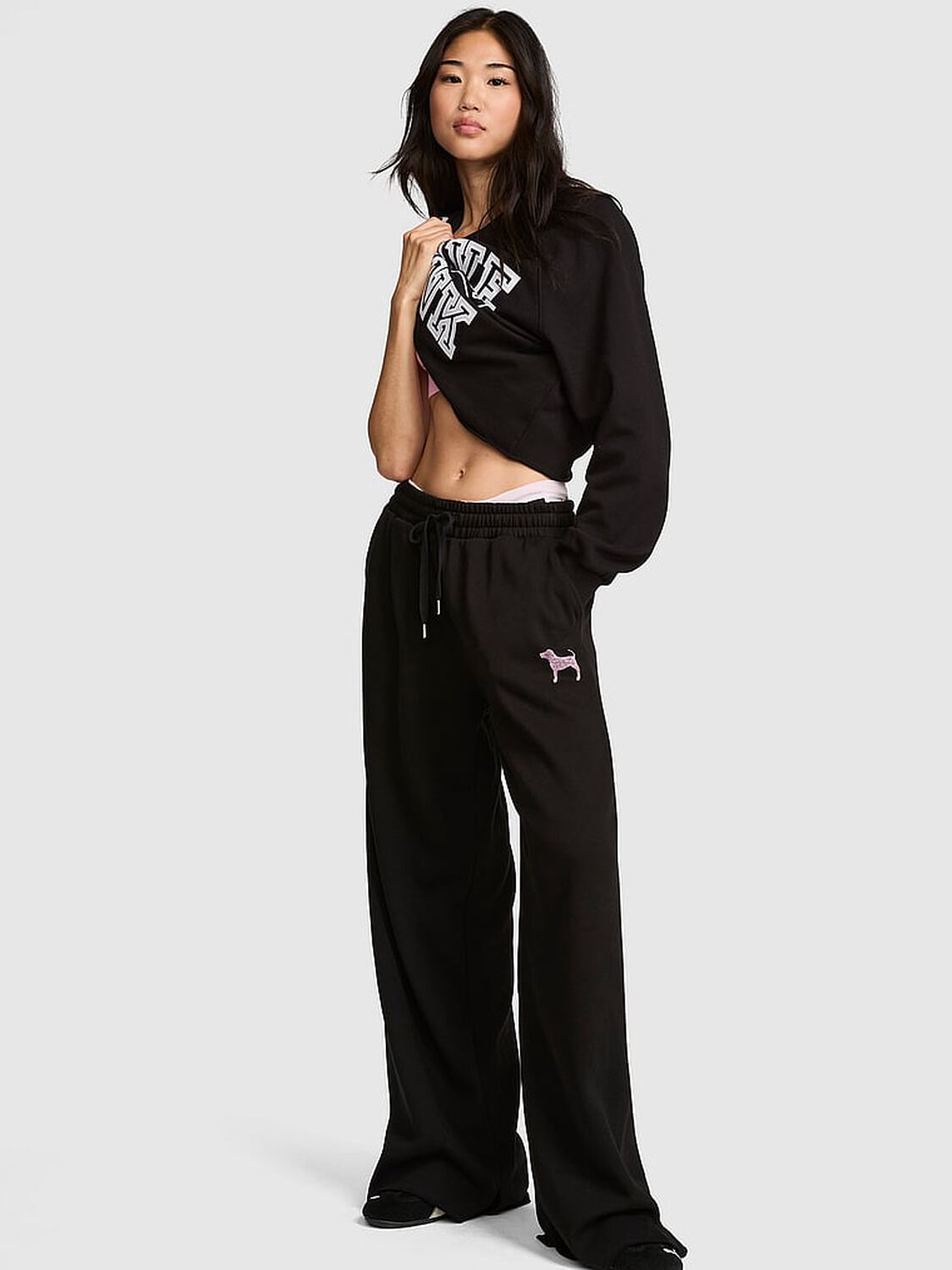 pink Pink Campus Fleece&trade; Wide-Leg Split-Hem Sweatpants Pure Black 1 of 3 