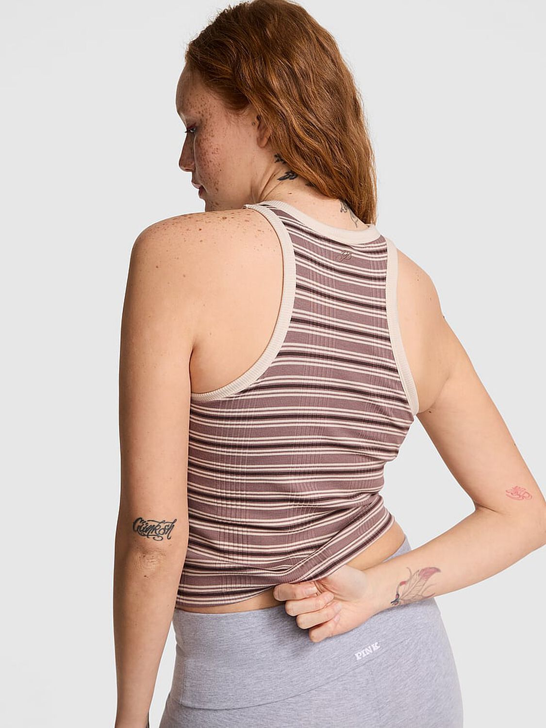 vs Pink Multi Rib Tank Top Iced Coffee Stripe 2 of 3 