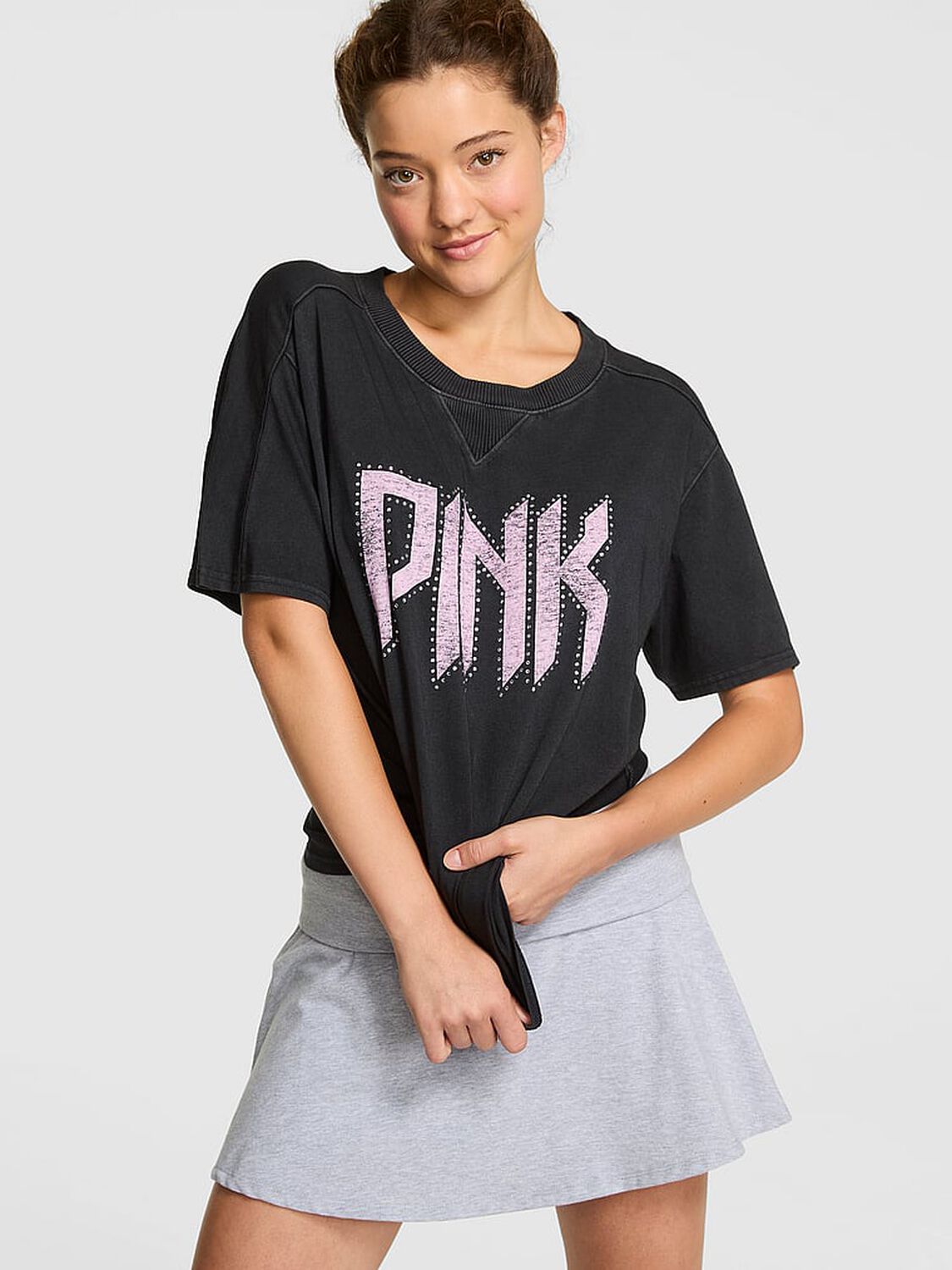 vs Pink Retro Cotton Boxy Tee Pure Black Band Capsule 1 of 3 