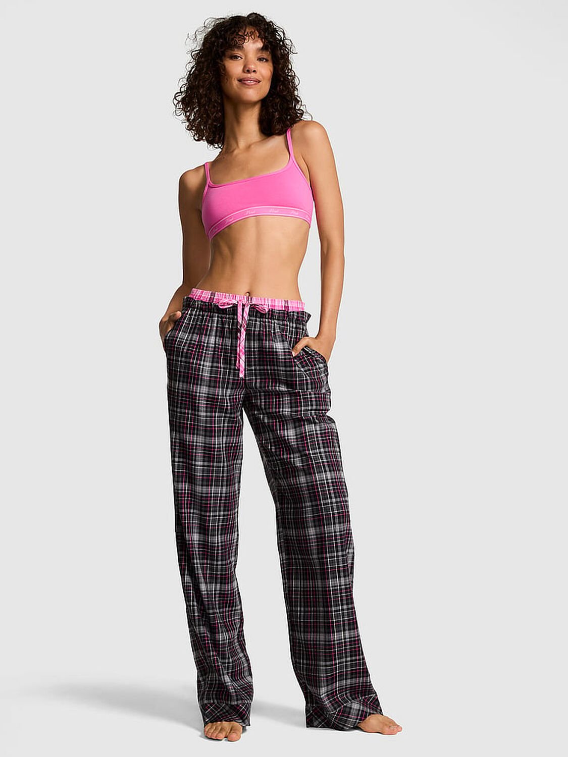 vs Pink Boyfriend Flannel Sleep Pants Black Plaid 1 of 3 