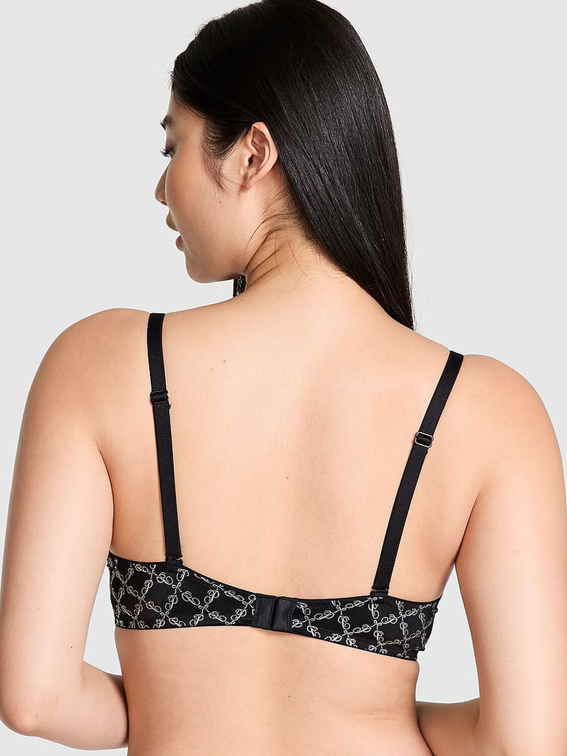 vs Pink Wear Everywhere Wear Everywhere Lightly Lined Full Coverage T-Shirt Bra Black Script Bow Print Shine 2 of 3 