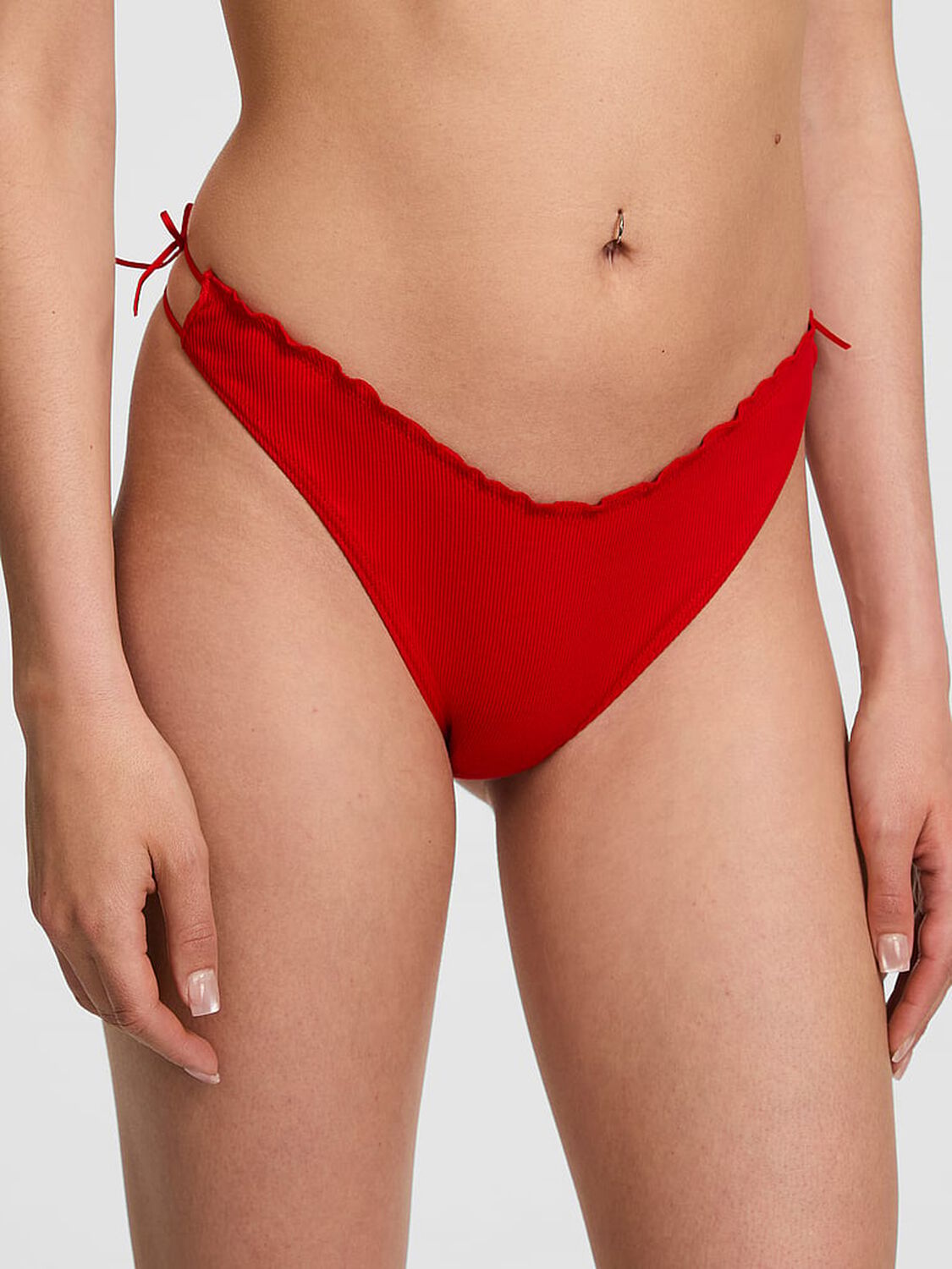 vs Pink Cotton Side-Tie Thong Panty Bright Vermillion Side Tie 3 of 3 