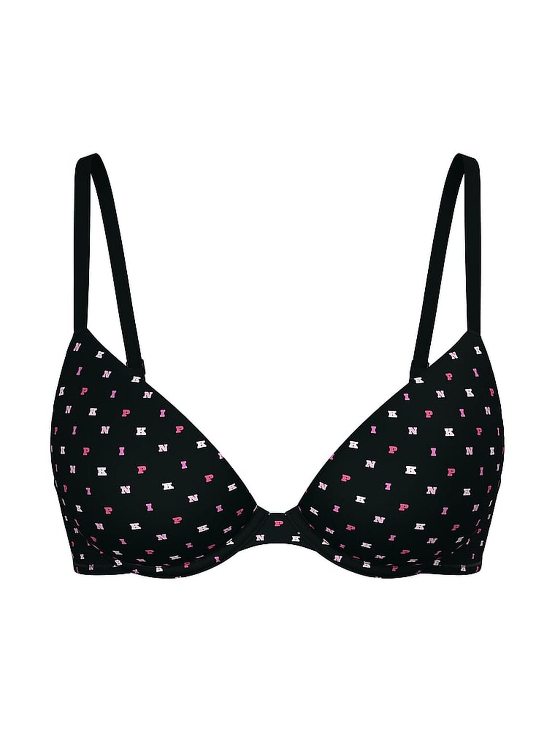 vs Pink Wear Everywhere Wear Everywhere Super Push-Up Bra Black Scattered Logo Print 3 of 3 