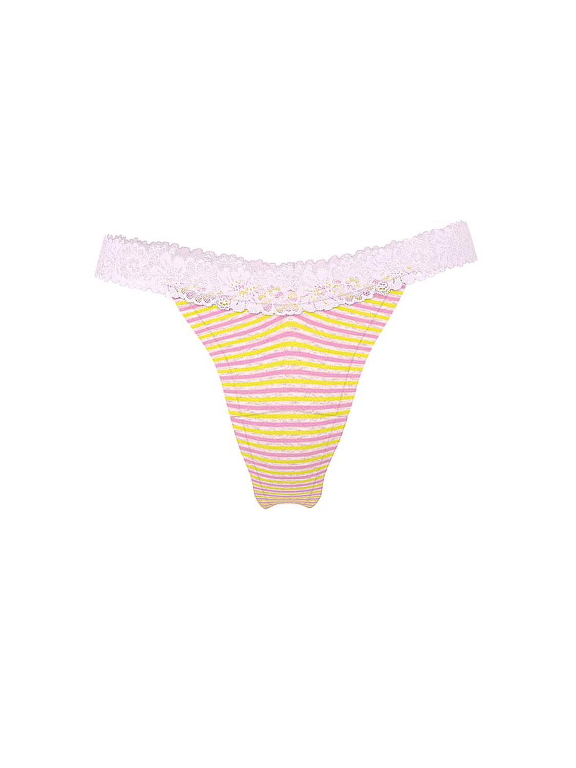 vs Pink Cotton Lace-Trim Thong Panty Medium Heather Grey 3 of 3 